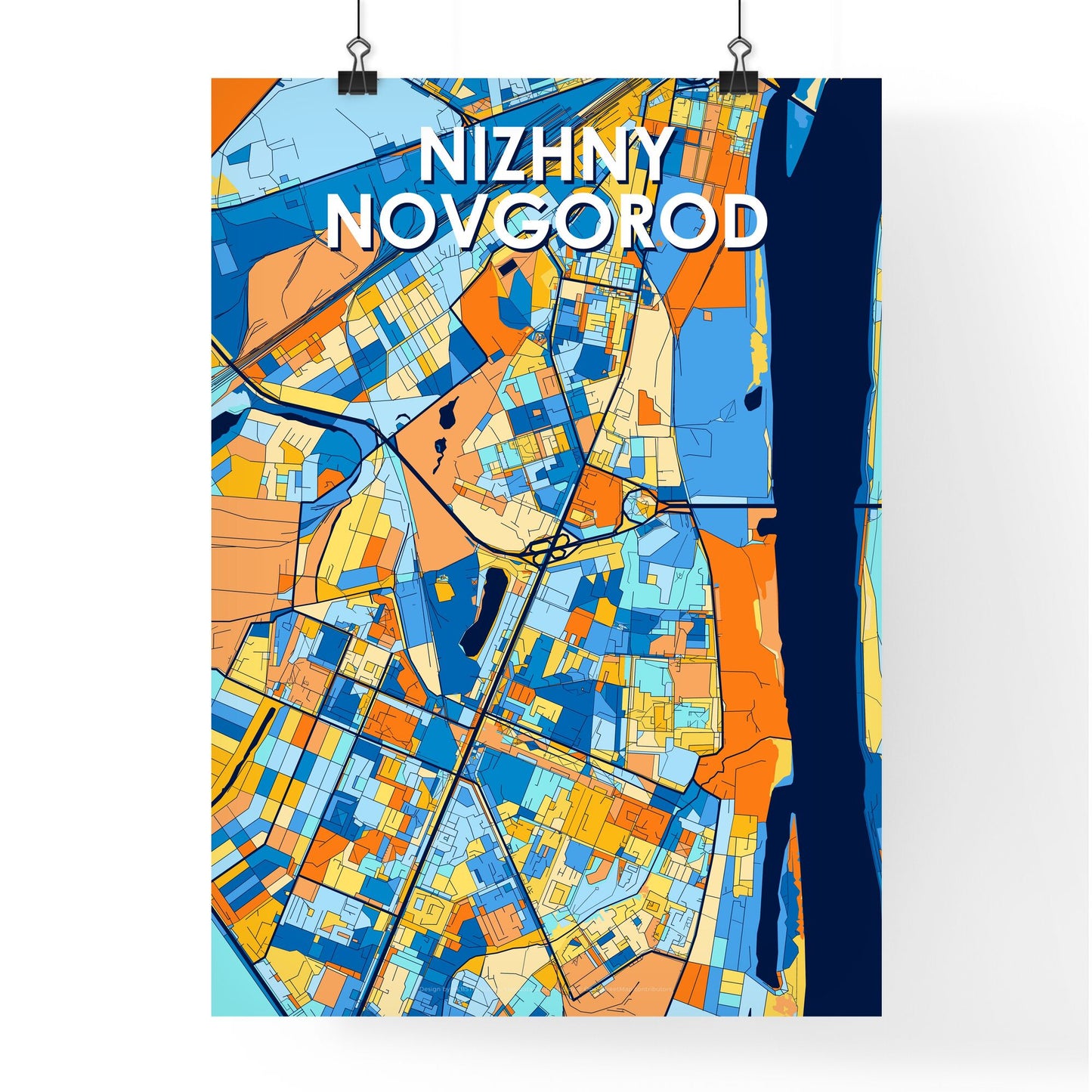 NIZHNY NOVGOROD RUSSIA Vibrant Colorful Art Map Poster Blue Orange