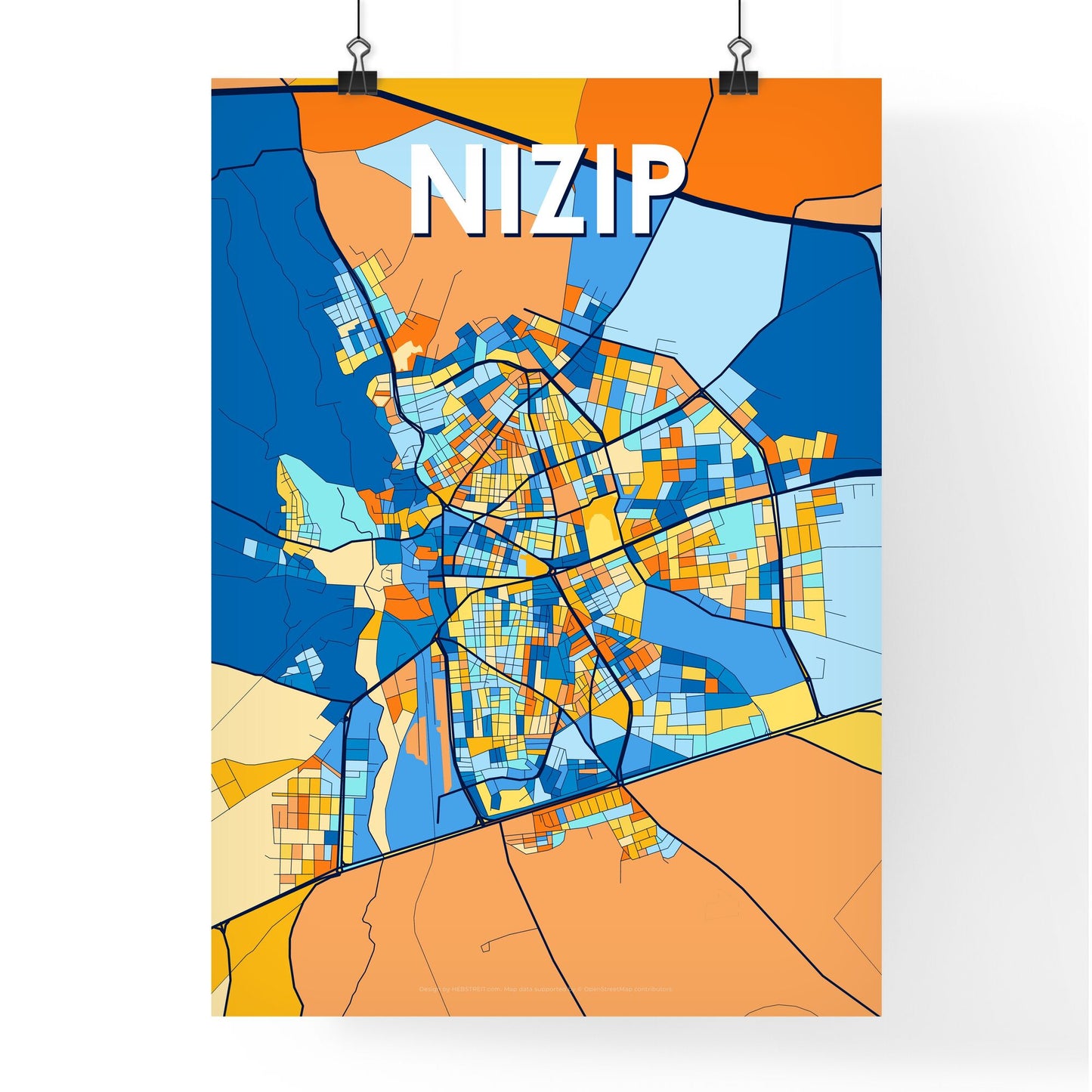 NIZIP TURKEY Vibrant Colorful Art Map Poster Blue Orange