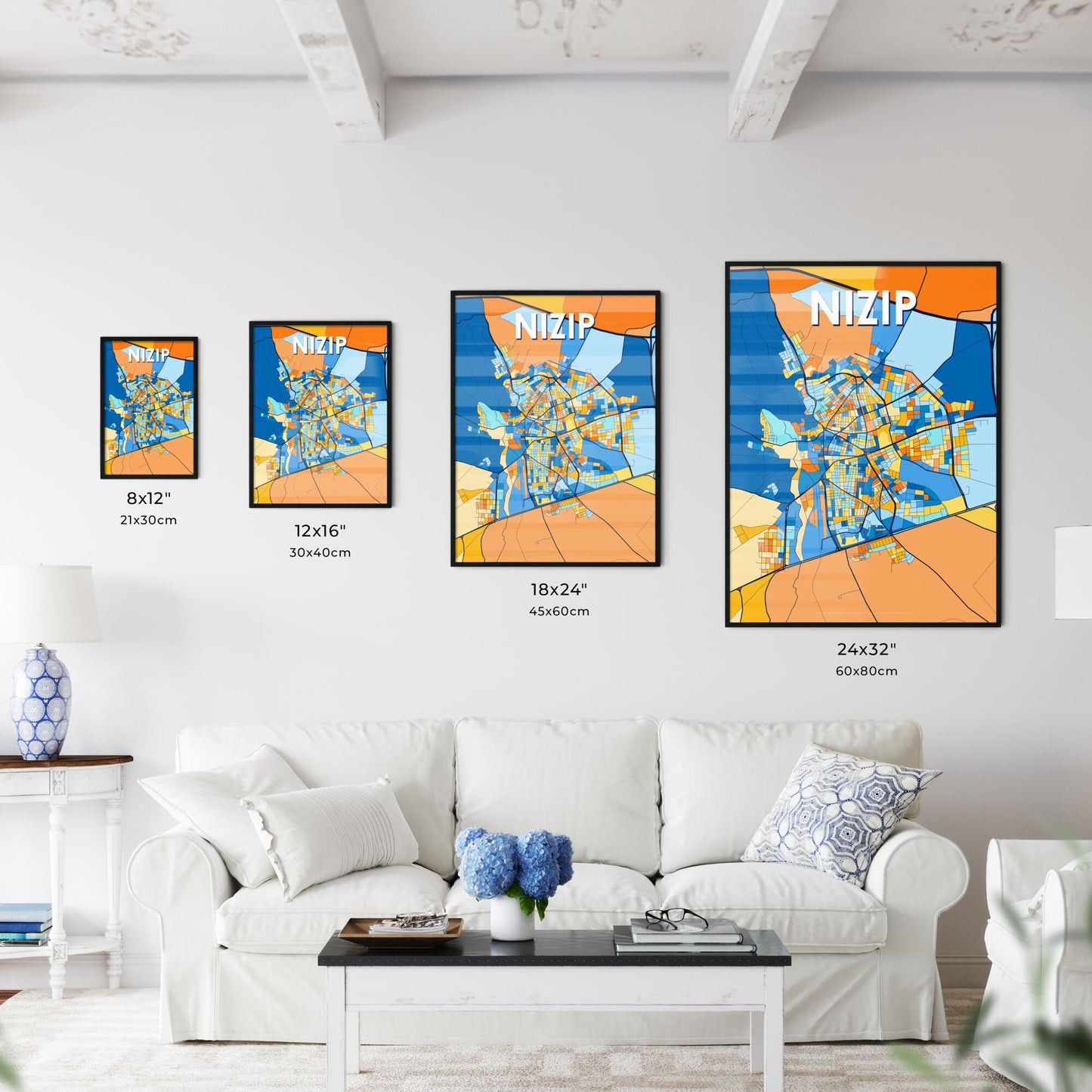 NIZIP TURKEY Vibrant Colorful Art Map Poster Blue Orange