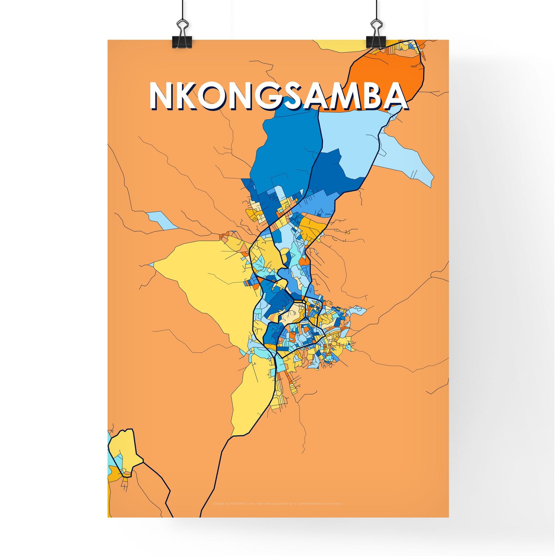 NKONGSAMBA CAMEROON Vibrant Colorful Art Map Poster Blue Orange