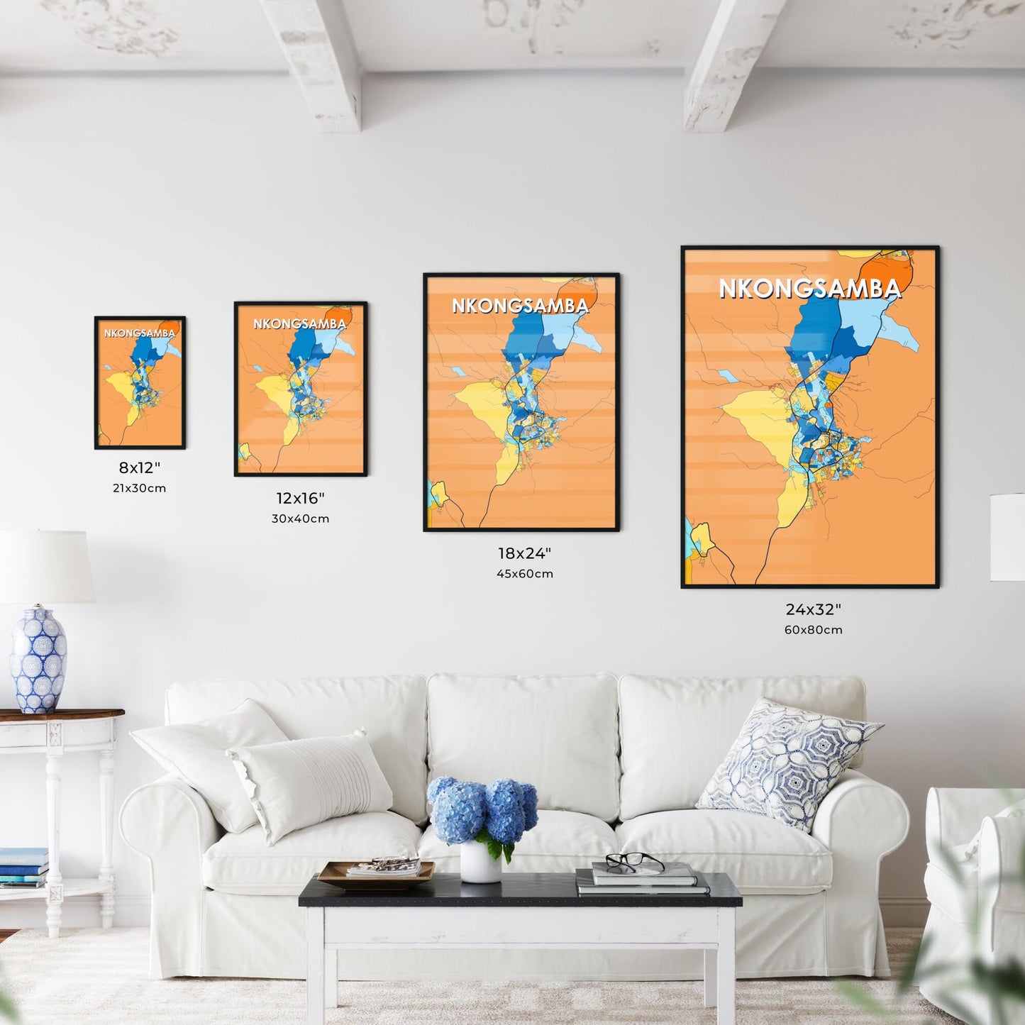 NKONGSAMBA CAMEROON Vibrant Colorful Art Map Poster Blue Orange