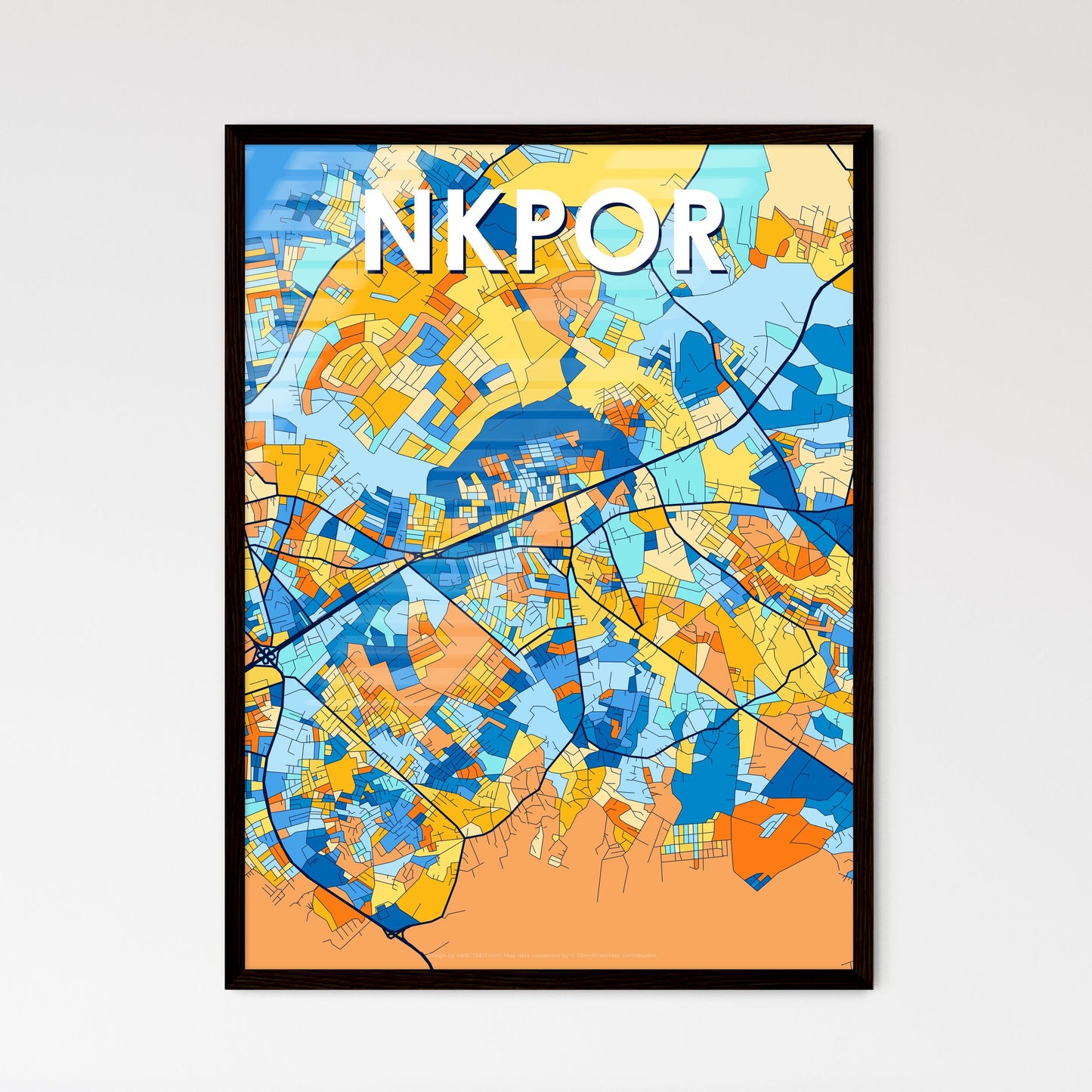 NKPOR NIGERIA Vibrant Colorful Art Map Poster Blue Orange