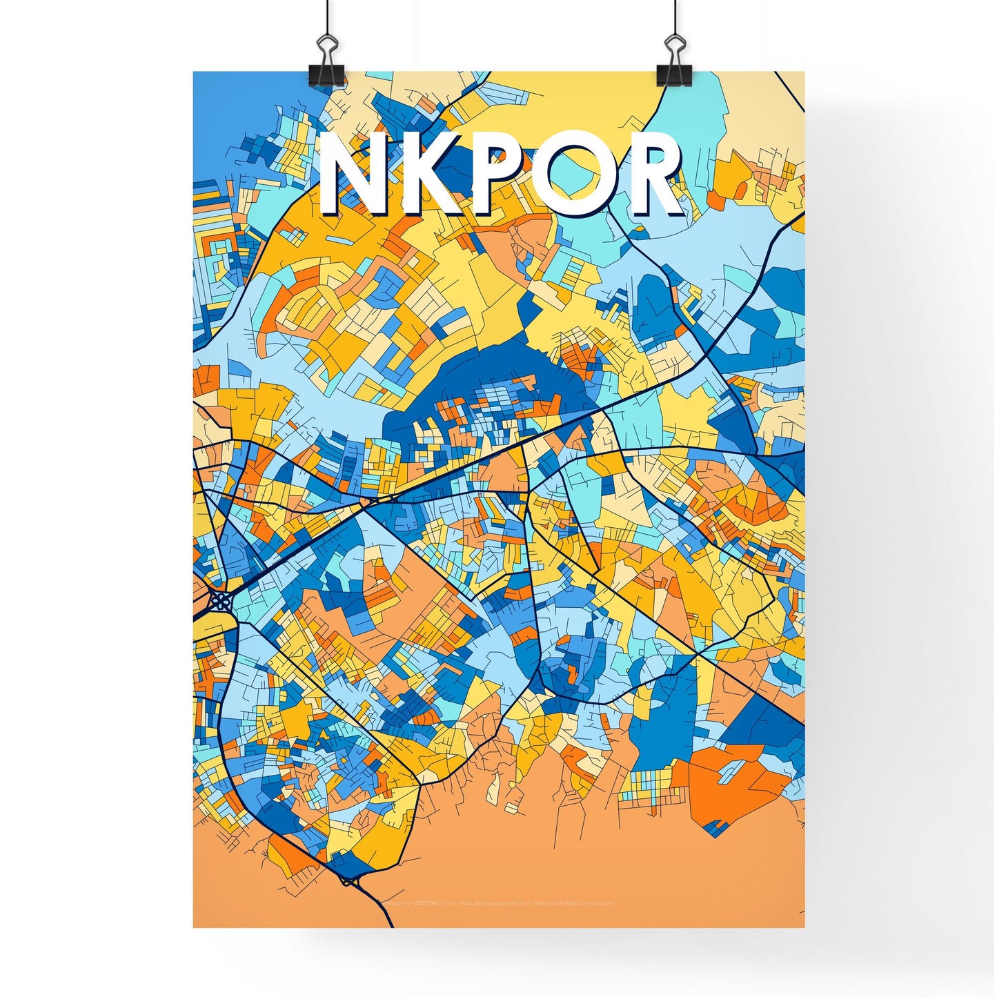 NKPOR NIGERIA Vibrant Colorful Art Map Poster Blue Orange