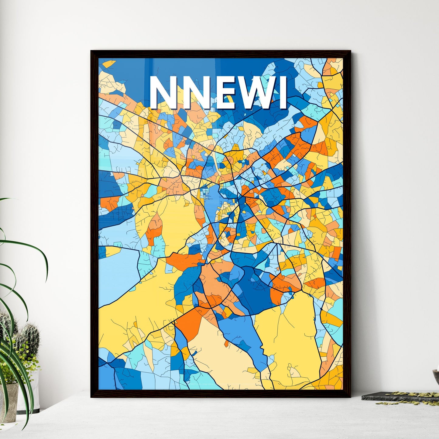 NNEWI NIGERIA Vibrant Colorful Art Map Poster Blue Orange