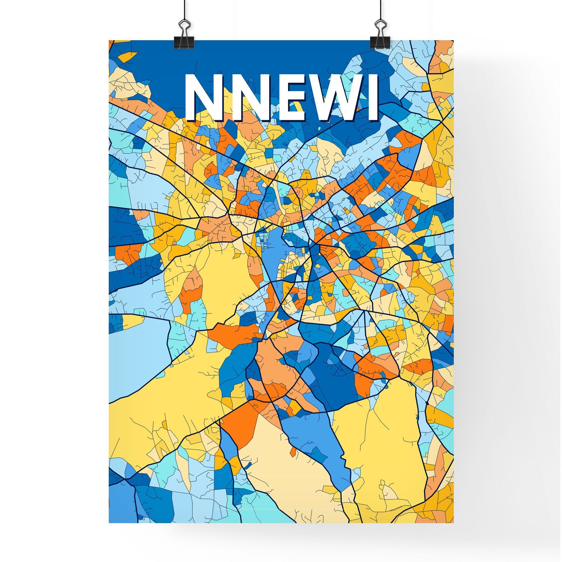 NNEWI NIGERIA Vibrant Colorful Art Map Poster Blue Orange