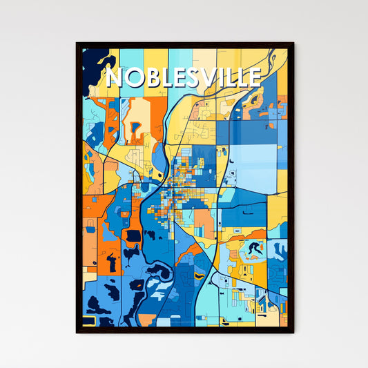 NOBLESVILLE INDIANA Vibrant Colorful Art Map Poster Blue Orange