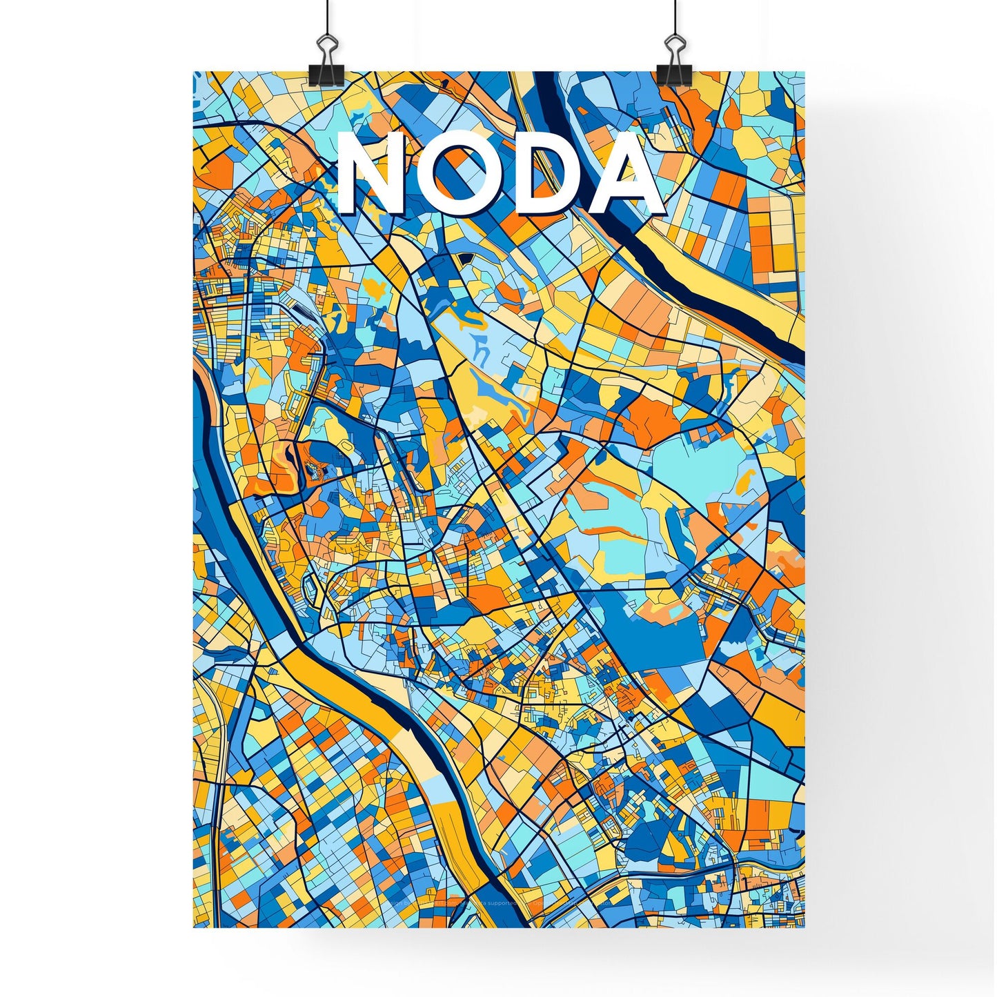 NODA JAPAN Vibrant Colorful Art Map Poster Blue Orange