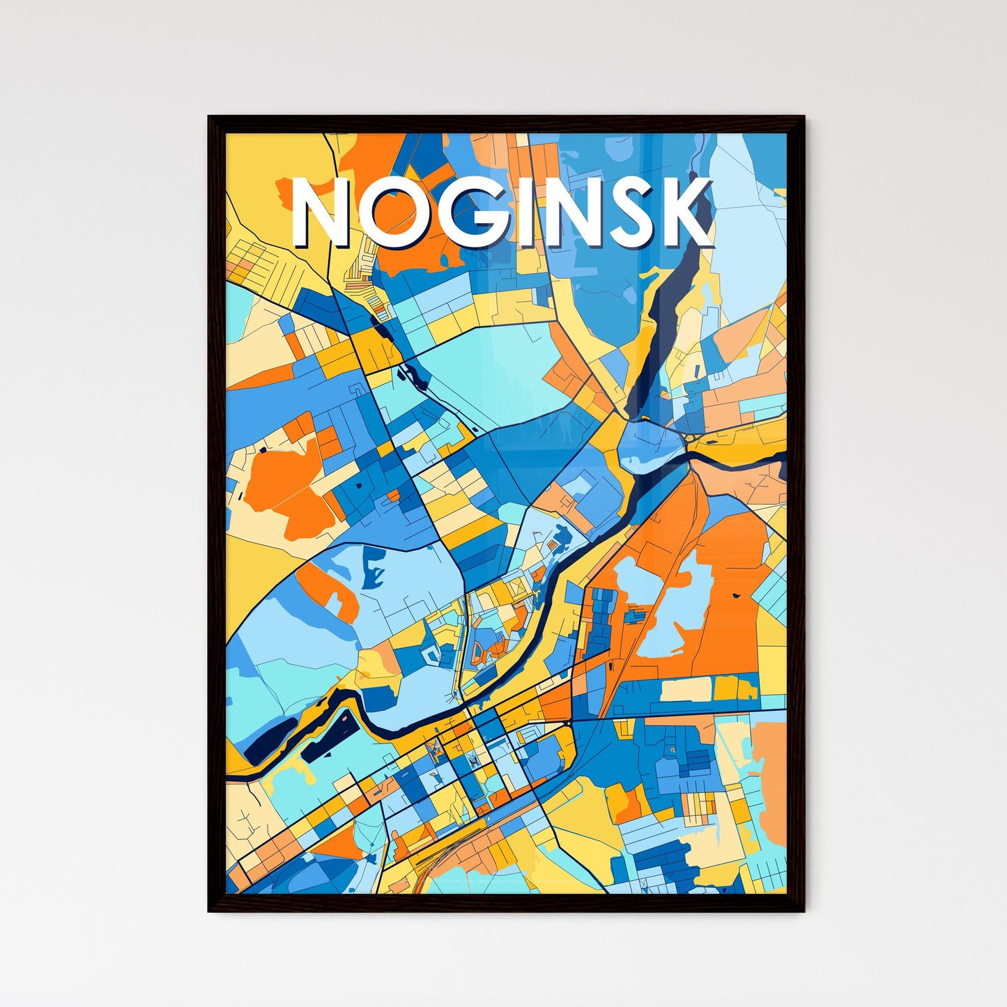 NOGINSK RUSSIA Vibrant Colorful Art Map Poster Blue Orange