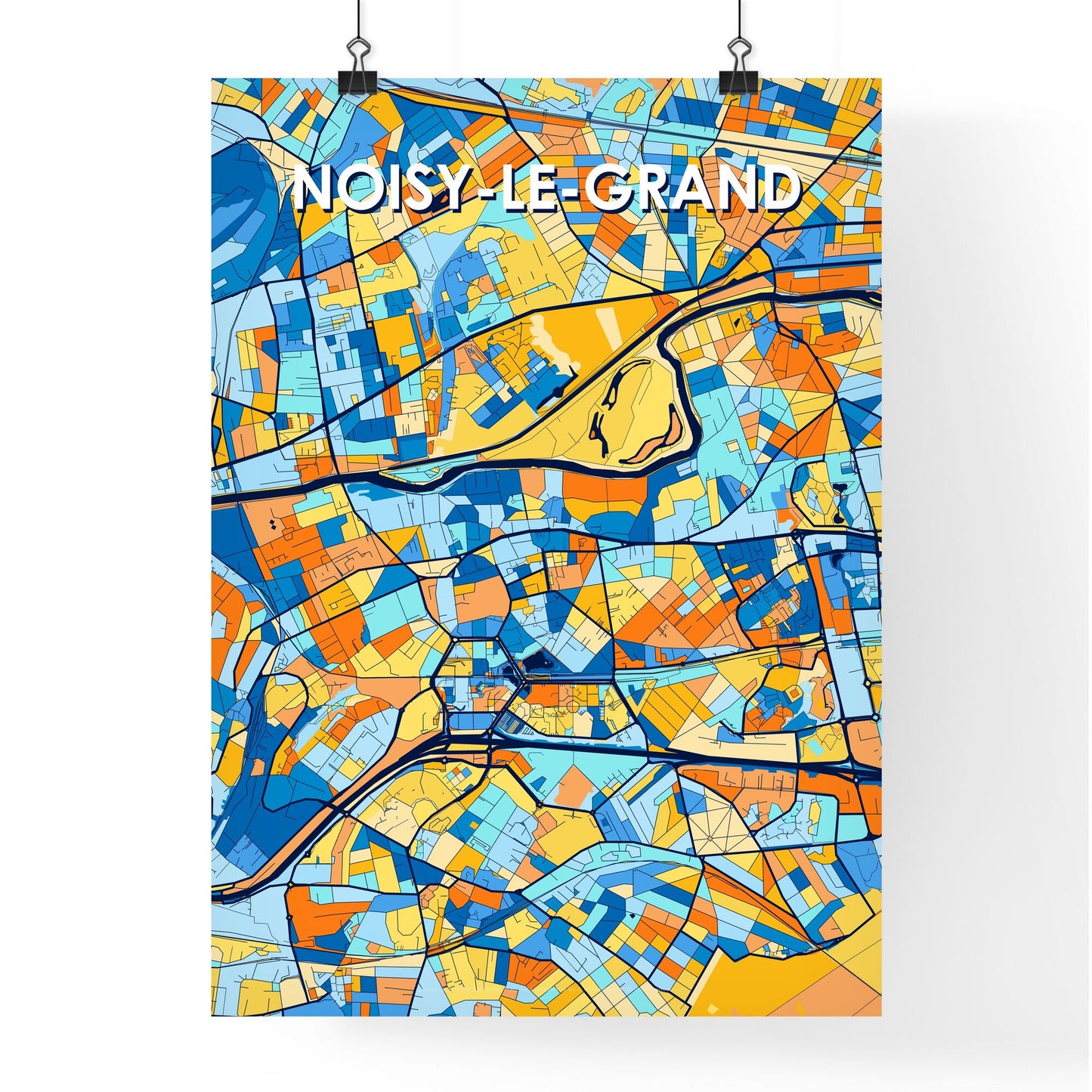 NOISY-LE-GRAND FRANCE Vibrant Colorful Art Map Poster Blue Orange