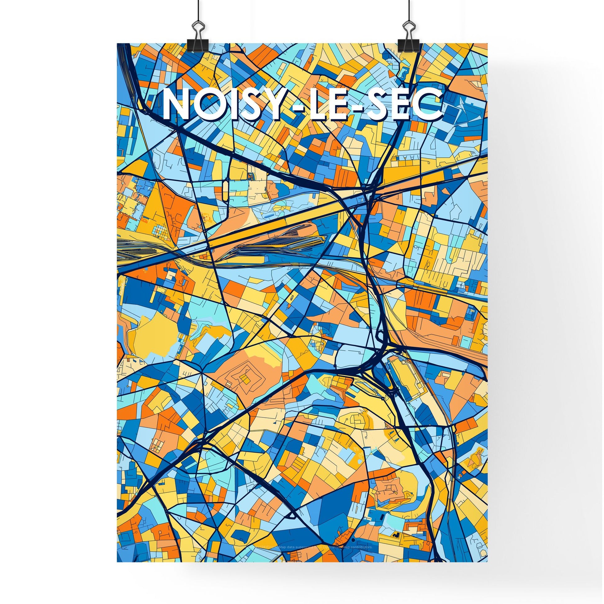 NOISY-LE-SEC FRANCE Vibrant Colorful Art Map Poster Blue Orange