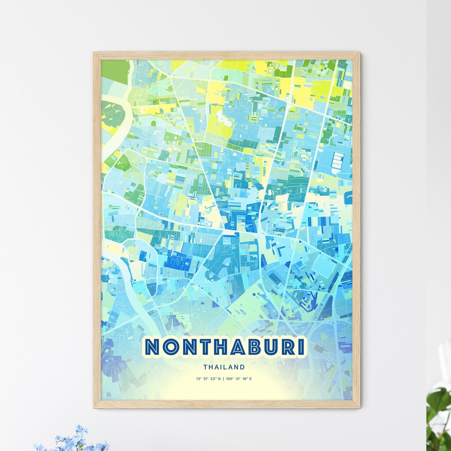 Colorful Nonthaburi Thailand Fine Art Map Cool Blue