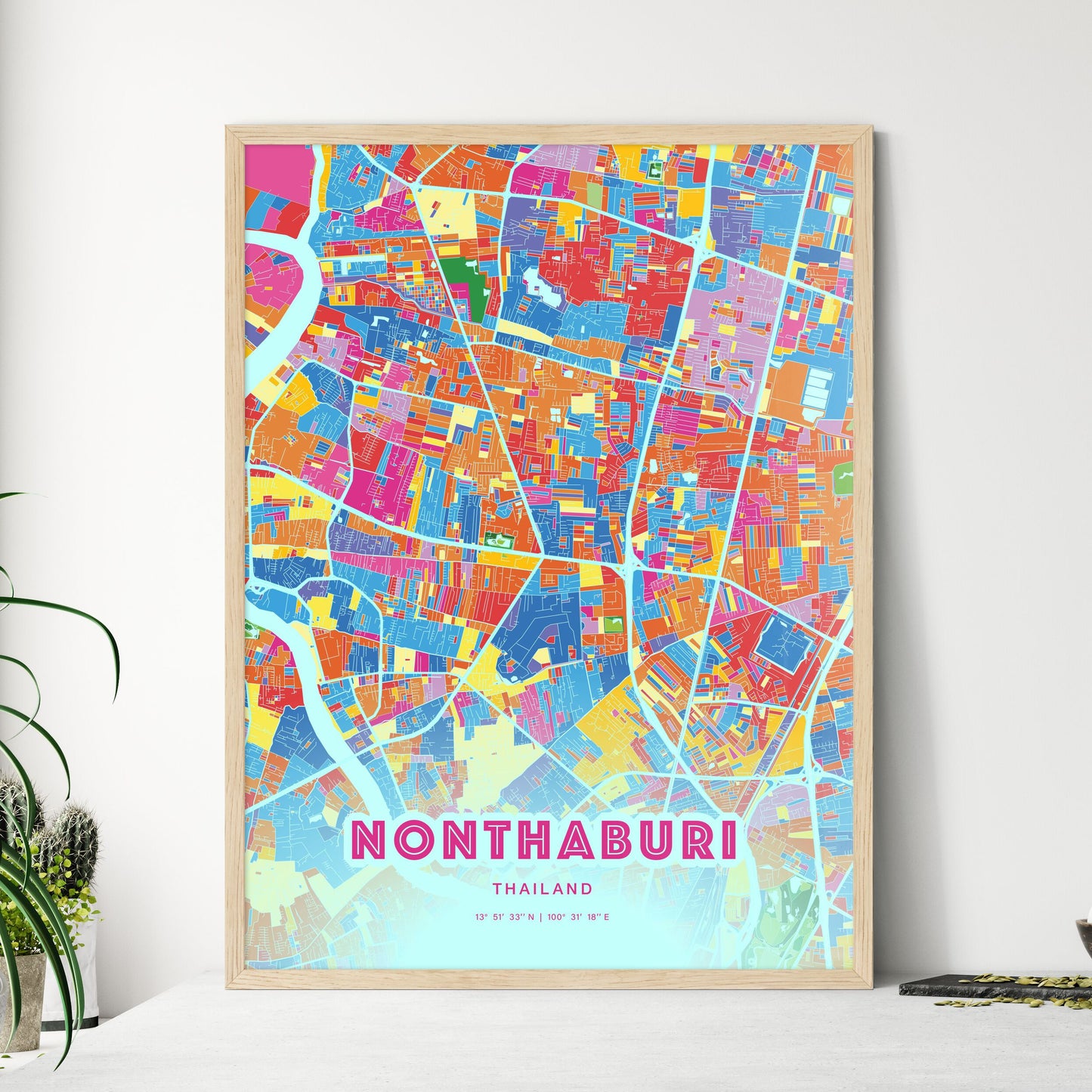 Colorful Nonthaburi Thailand Fine Art Map Crazy Colors