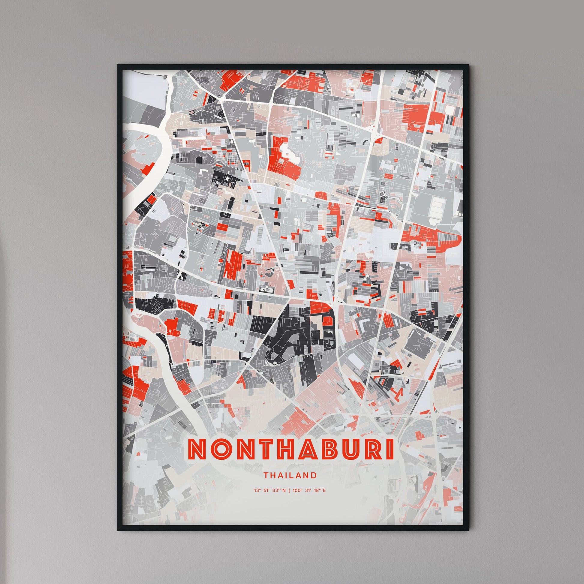 Colorful Nonthaburi Thailand Fine Art Map Modern Expressive
