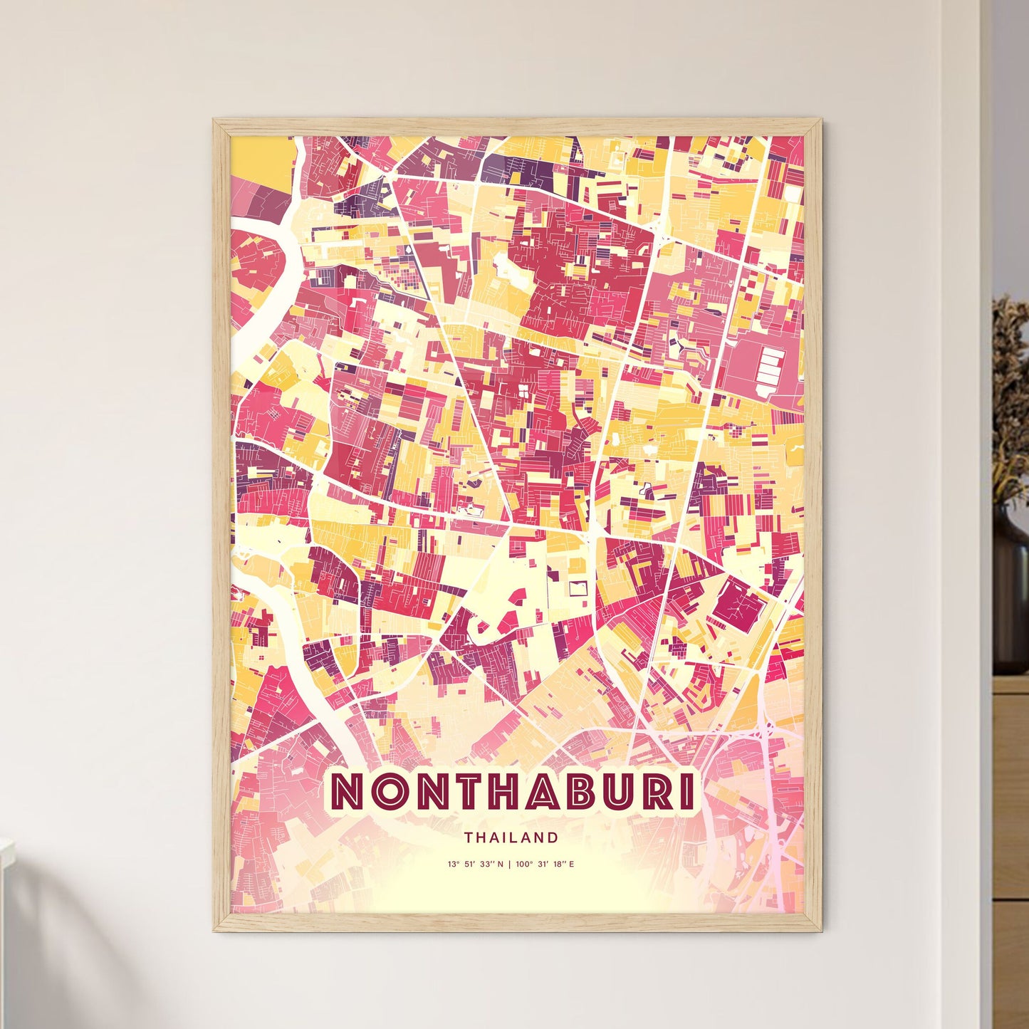 Colorful Nonthaburi Thailand Fine Art Map Hot Red