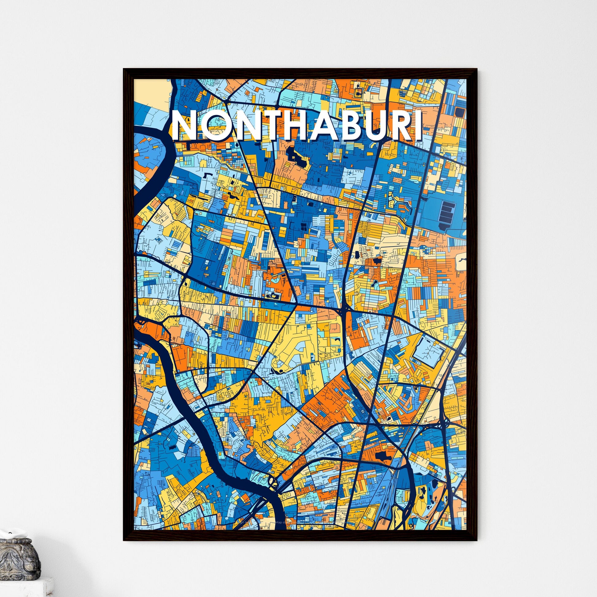 NONTHABURI THAILAND Vibrant Colorful Art Map Poster Blue Orange