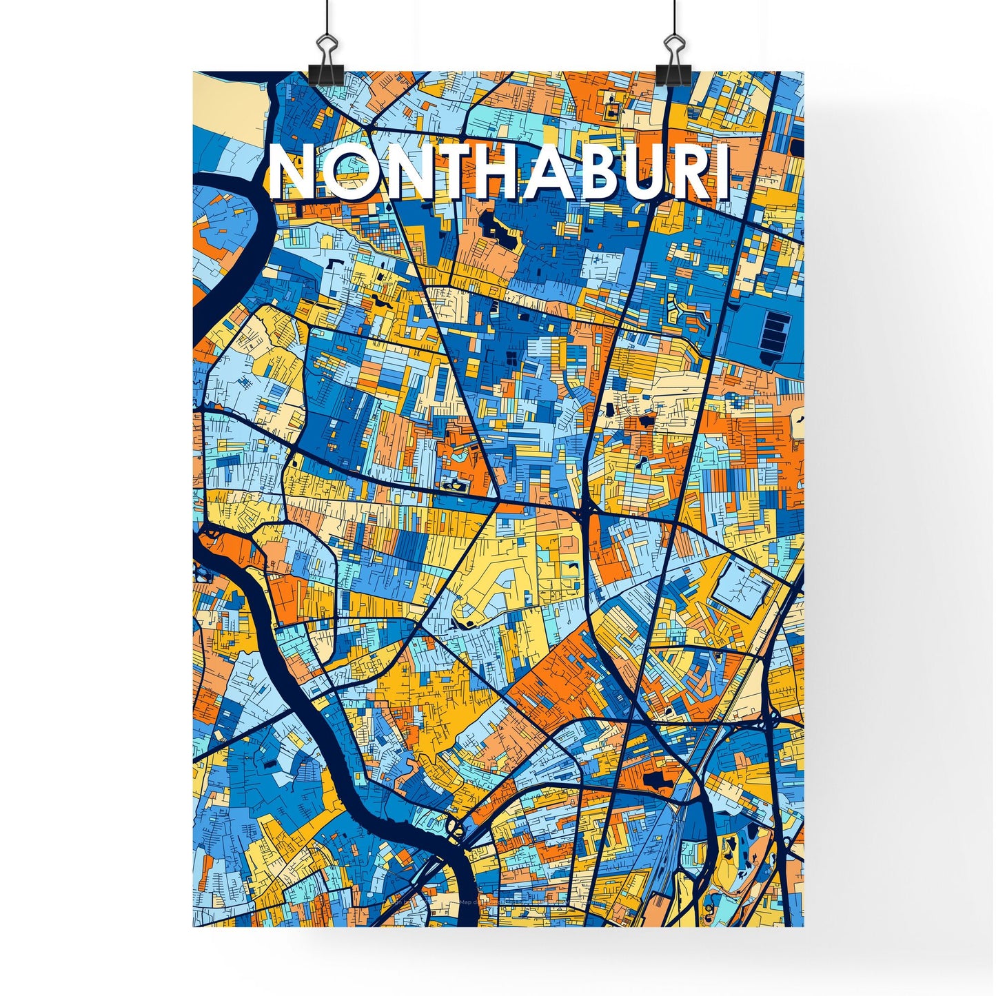 NONTHABURI THAILAND Vibrant Colorful Art Map Poster Blue Orange