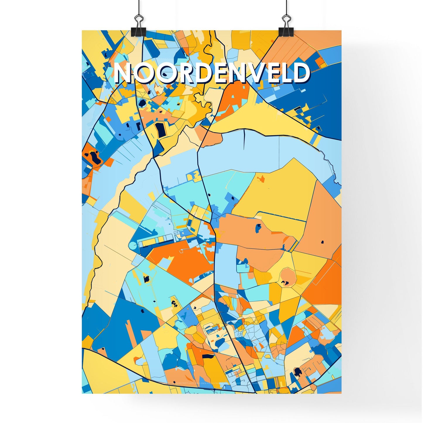 NOORDENVELD NETHERLANDS Vibrant Colorful Art Map Poster Blue Orange