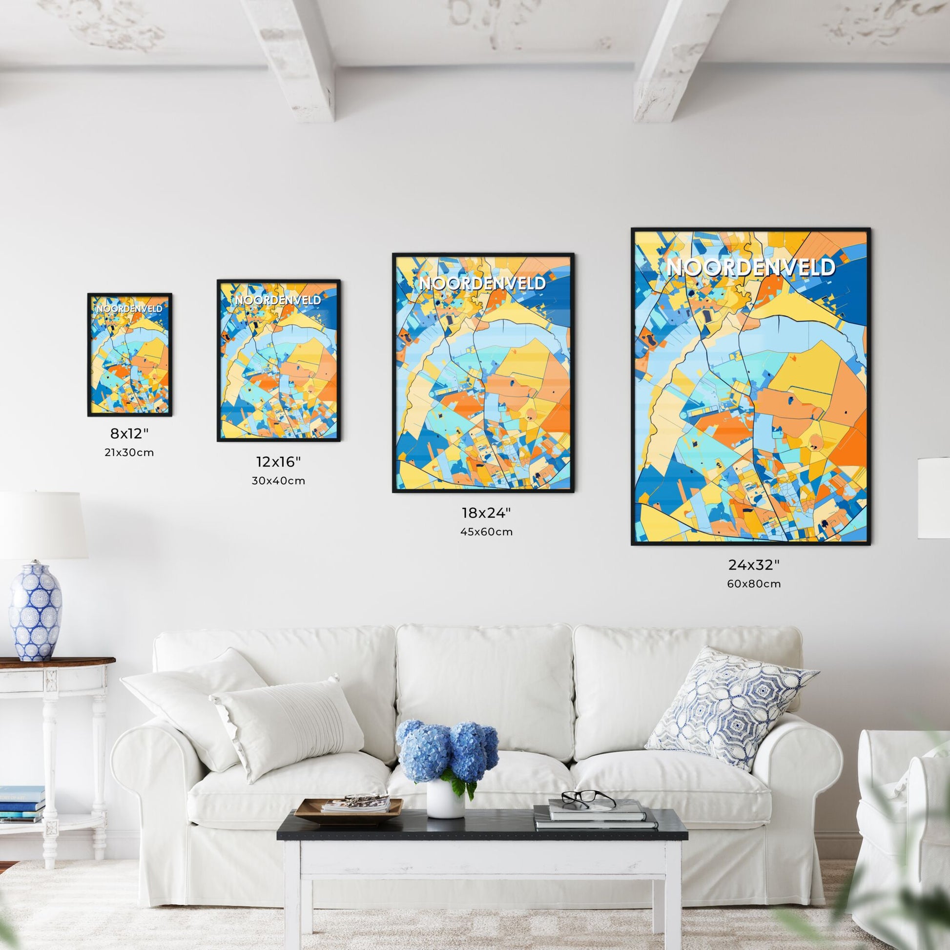 NOORDENVELD NETHERLANDS Vibrant Colorful Art Map Poster Blue Orange