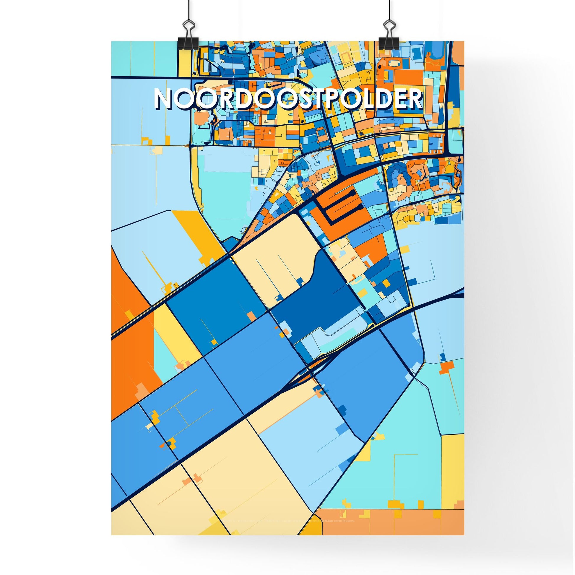 NOORDOOSTPOLDER NETHERLANDS Vibrant Colorful Art Map Poster Blue Orange