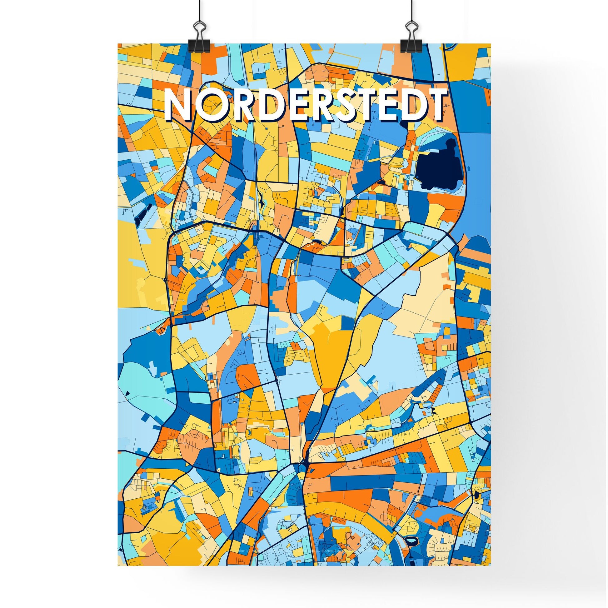 NORDERSTEDT GERMANY Vibrant Colorful Art Map Poster Blue Orange