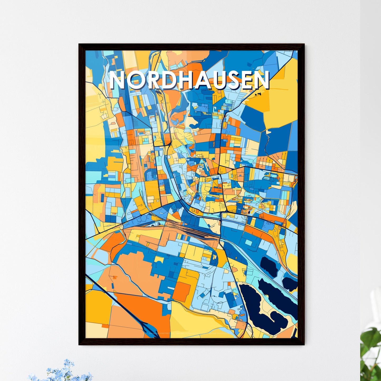 NORDHAUSEN GERMANY Vibrant Colorful Art Map Poster Blue Orange