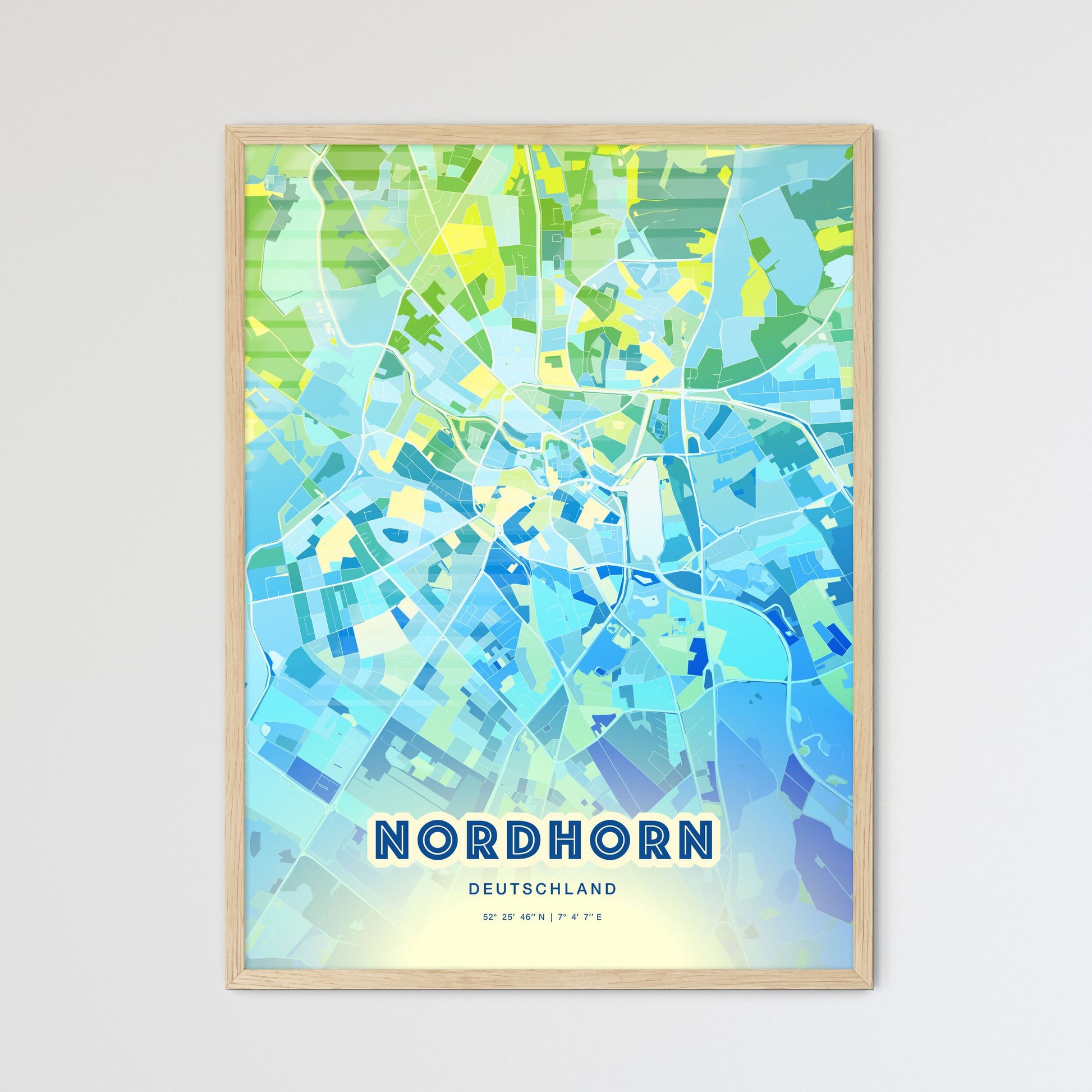 Colorful Nordhorn Germany Fine Art Map Cool Blue