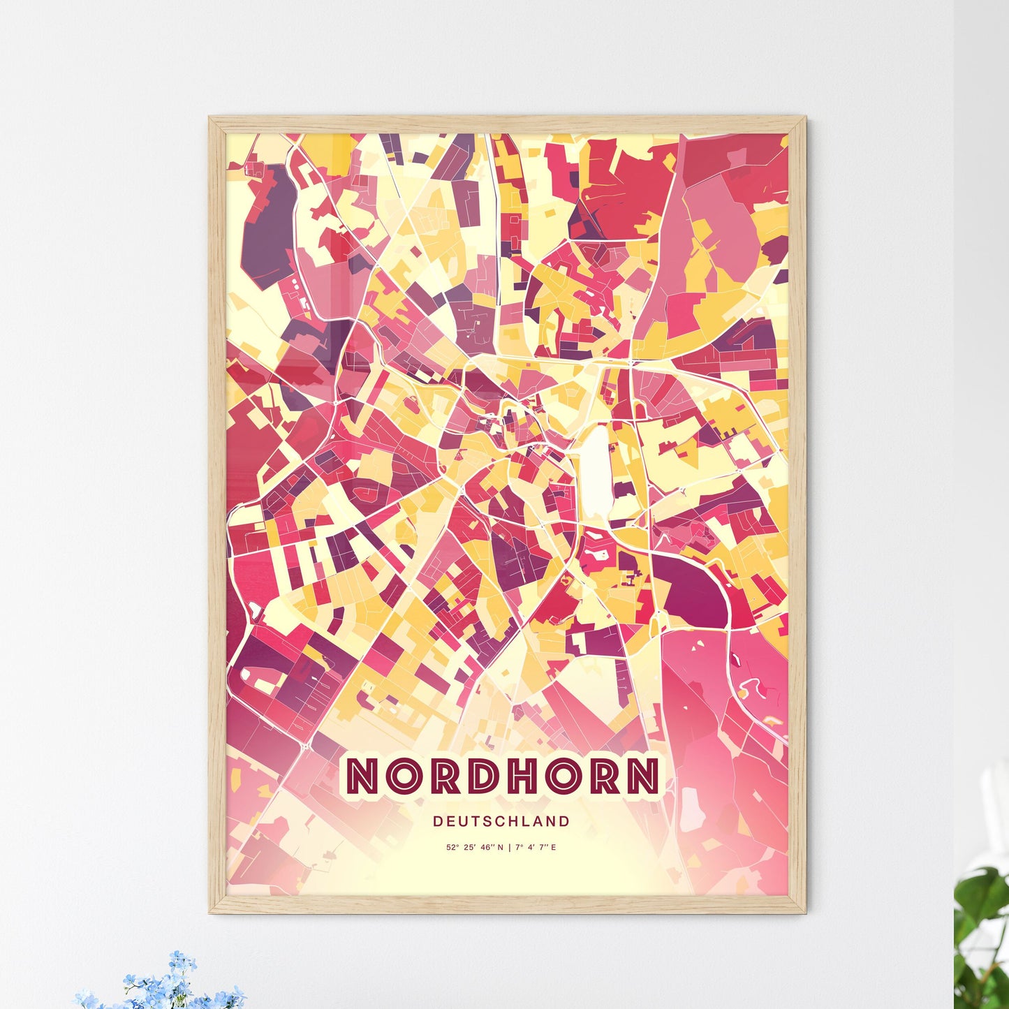 Colorful Nordhorn Germany Fine Art Map Hot Red