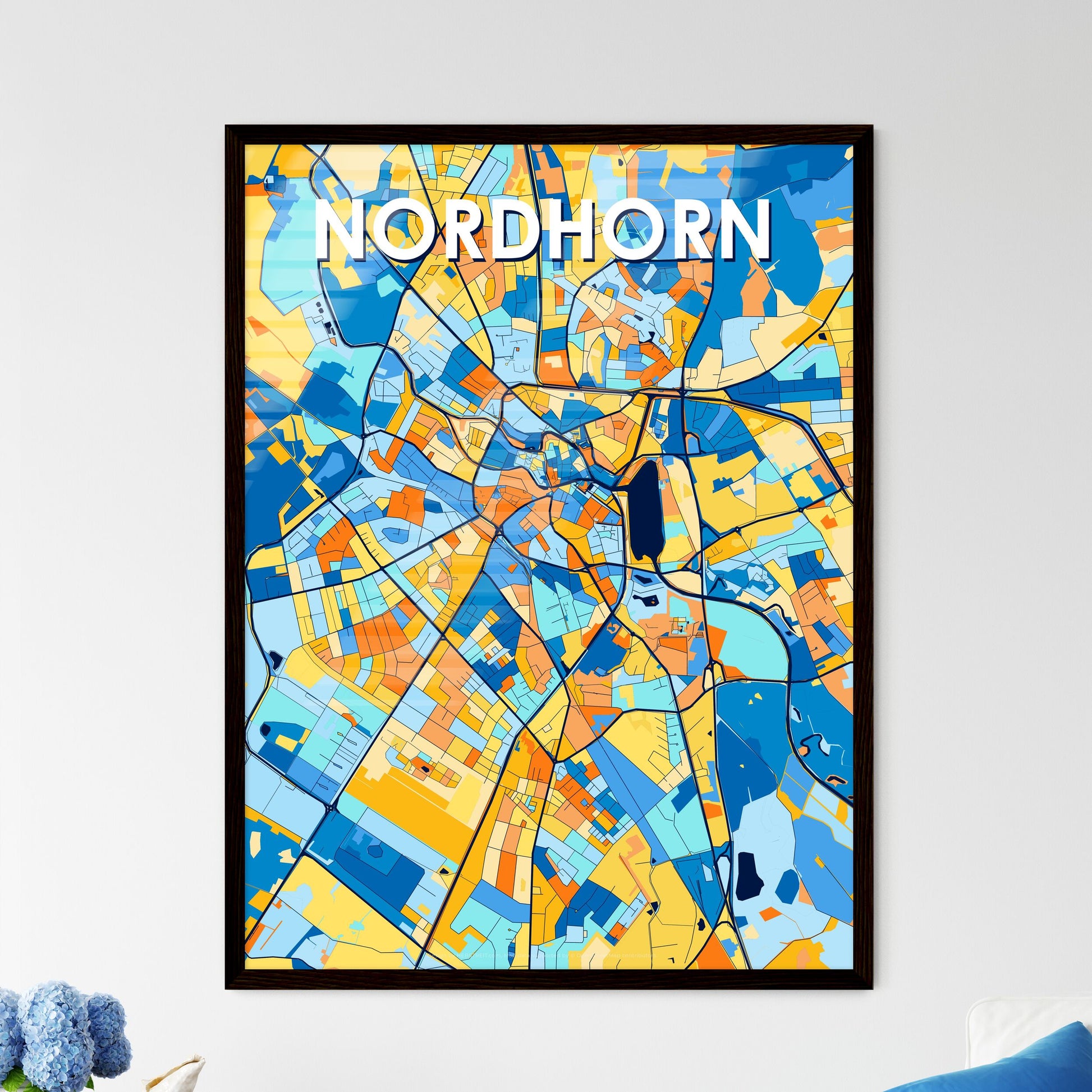 NORDHORN GERMANY Vibrant Colorful Art Map Poster Blue Orange