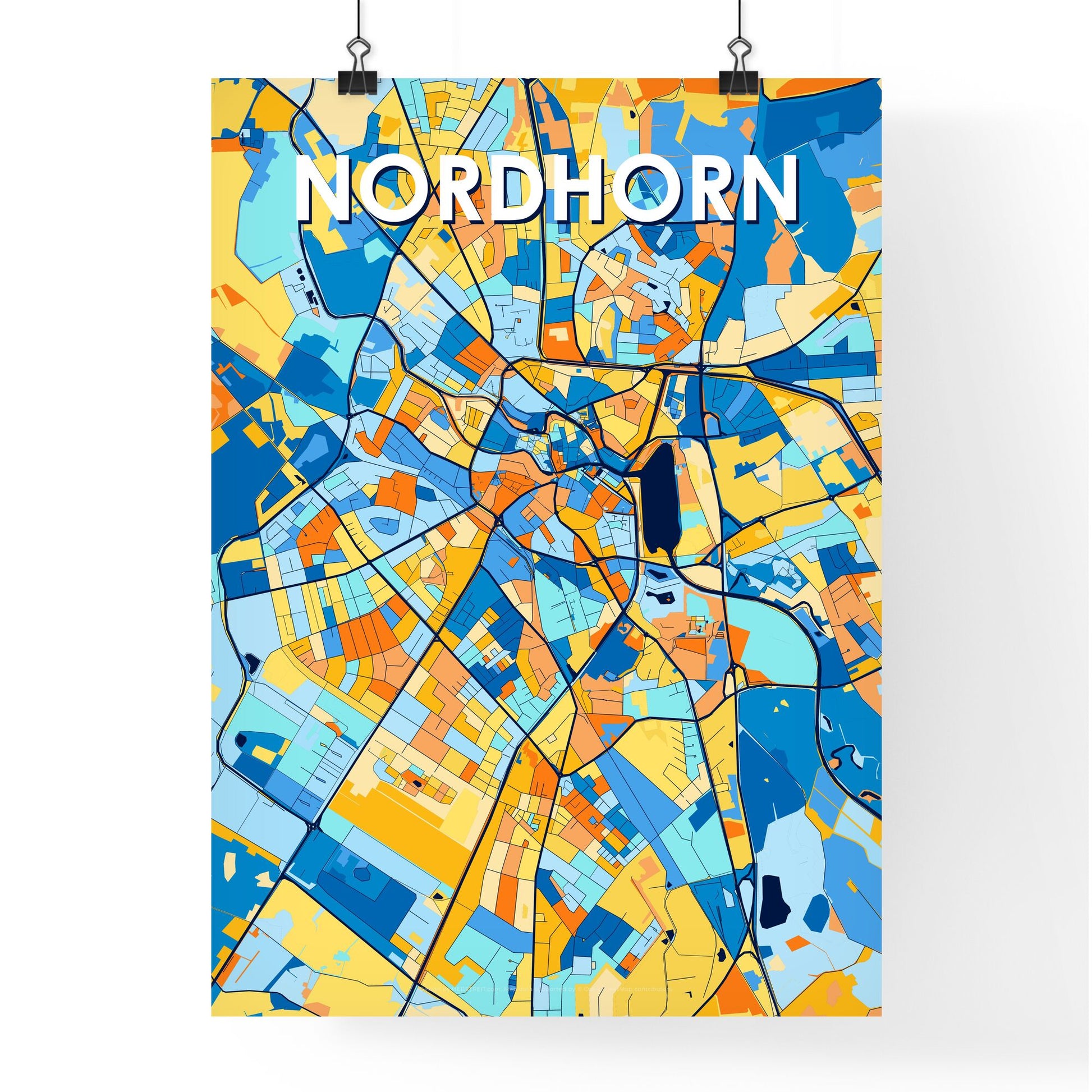 NORDHORN GERMANY Vibrant Colorful Art Map Poster Blue Orange