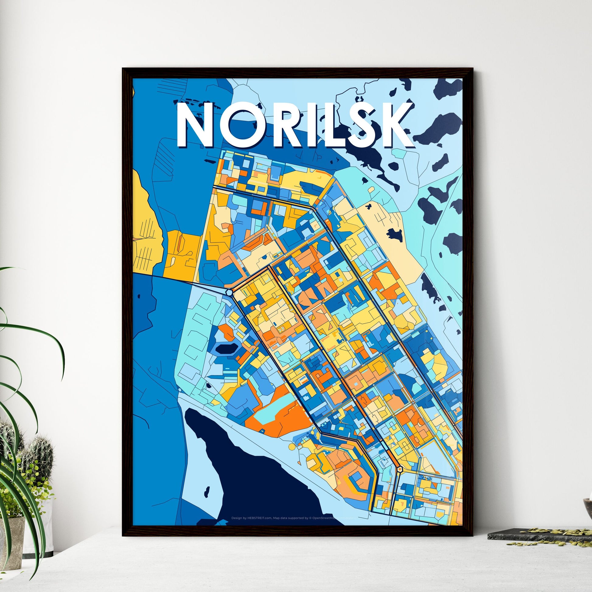 NORILSK RUSSIA Vibrant Colorful Art Map Poster Blue Orange