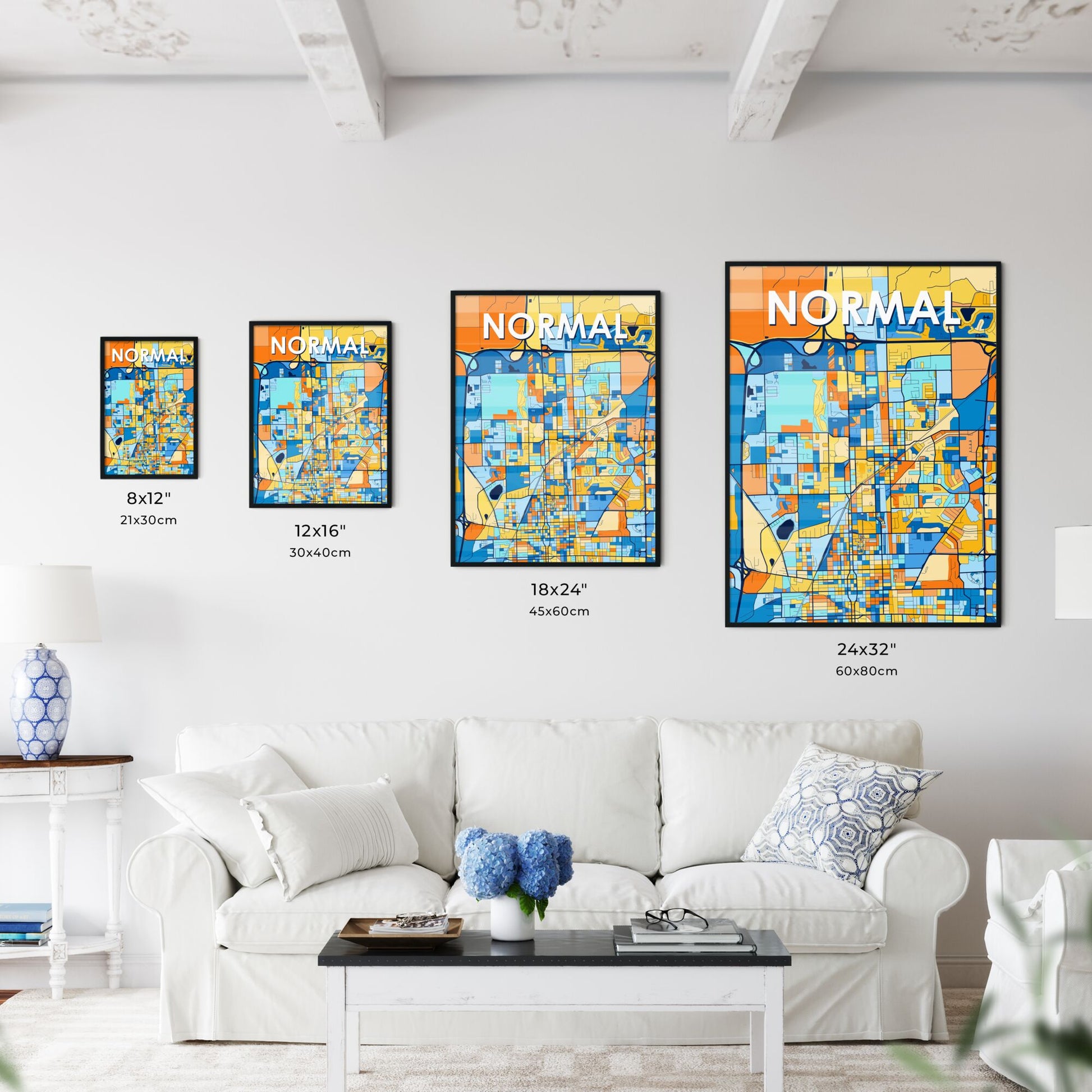 NORMAL ILLINOIS Vibrant Colorful Art Map Poster Blue Orange