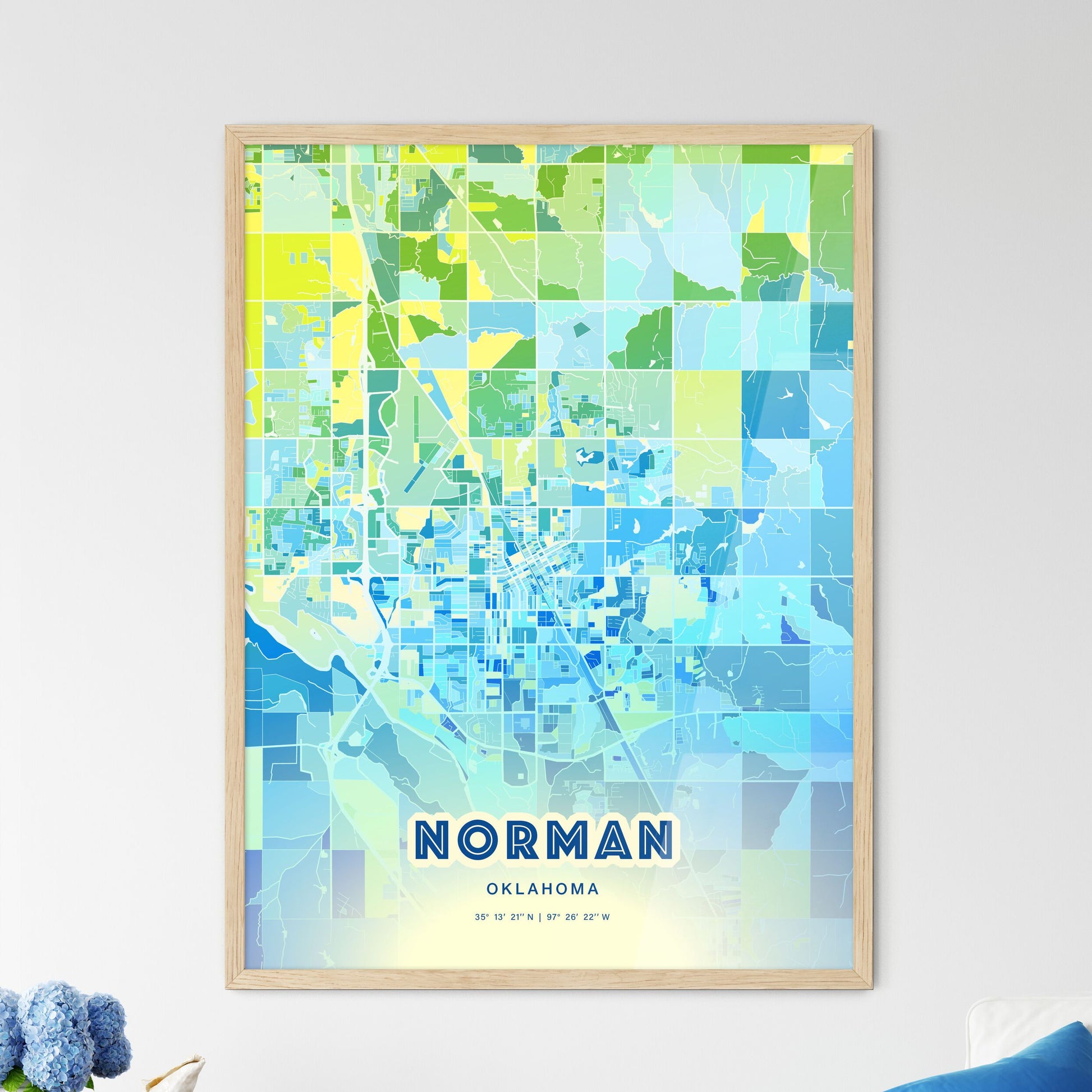 Colorful Norman Oklahoma Fine Art Map Cool Blue