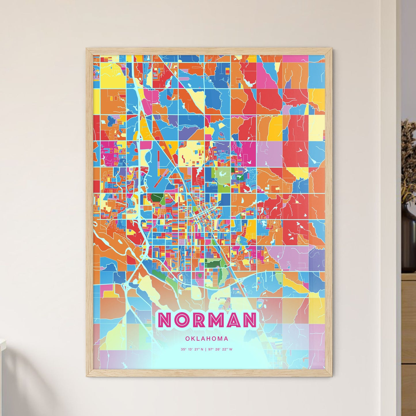 Colorful Norman Oklahoma Fine Art Map Crazy Colors