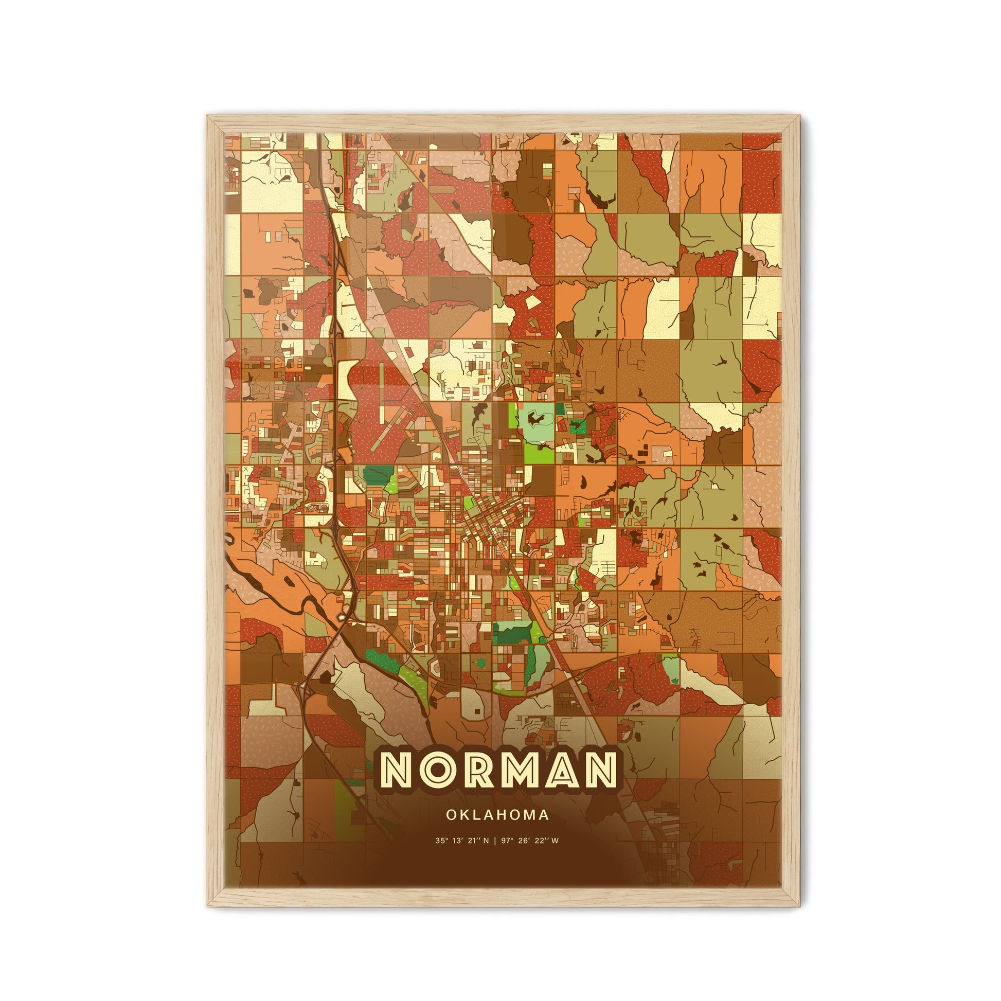 Colorful Norman Oklahoma Fine Art Map Farmhouse