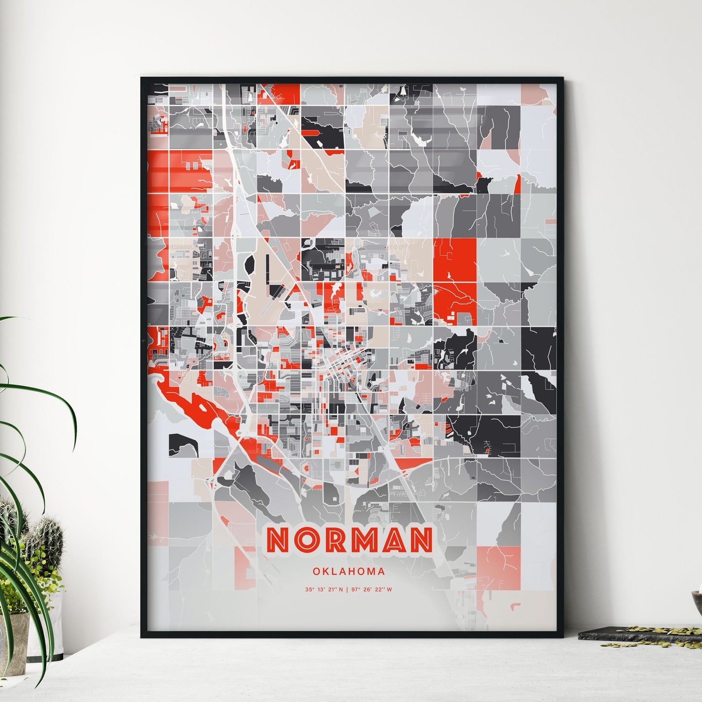 Colorful Norman Oklahoma Fine Art Map Modern Expressive