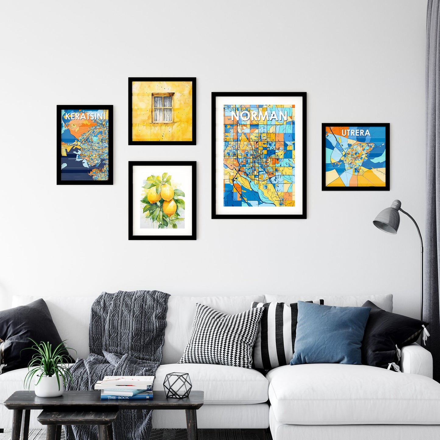 NORMAN OKLAHOMA Vibrant Colorful Art Map Poster Blue Orange