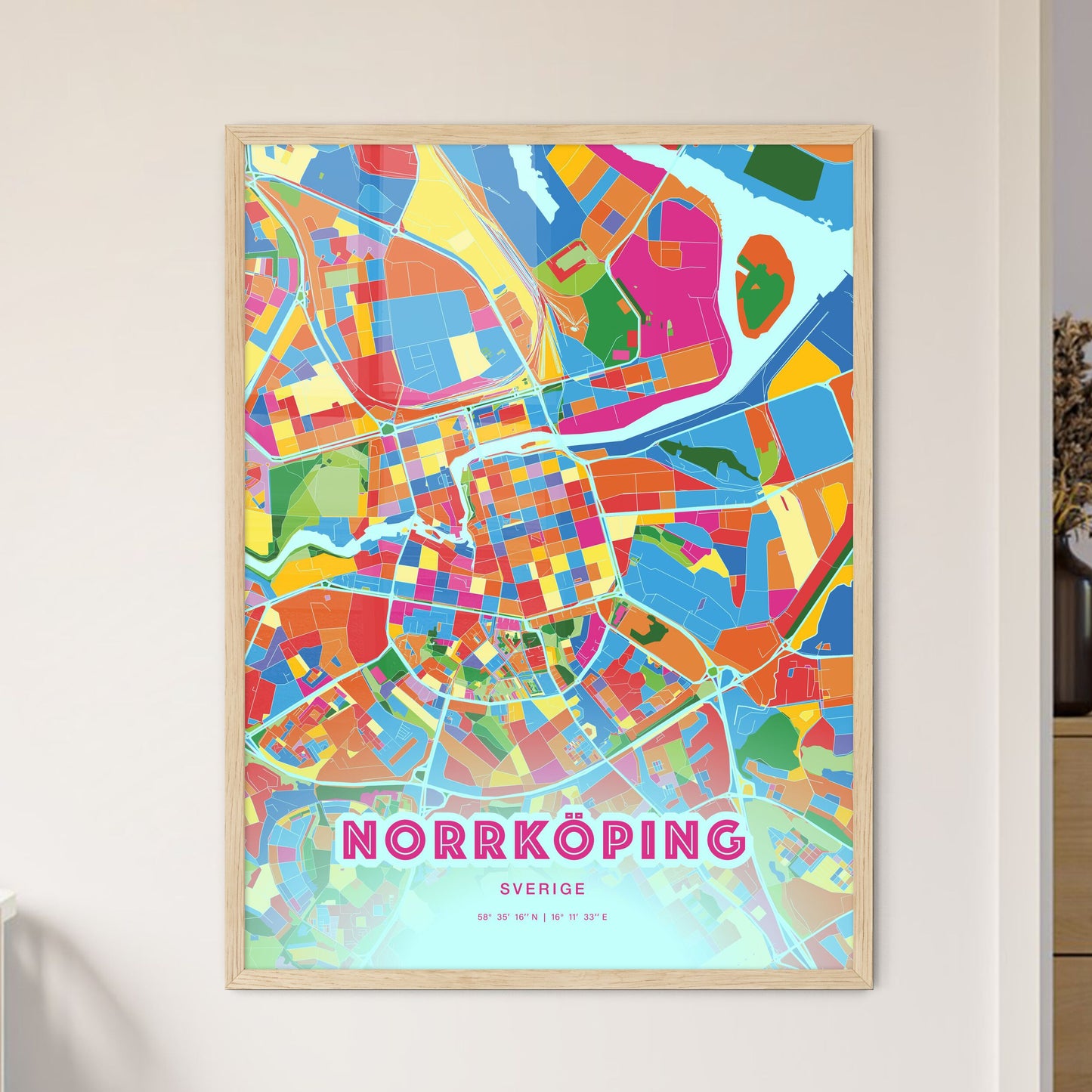 Colorful Norrköping Sweden Fine Art Map Crazy Colors