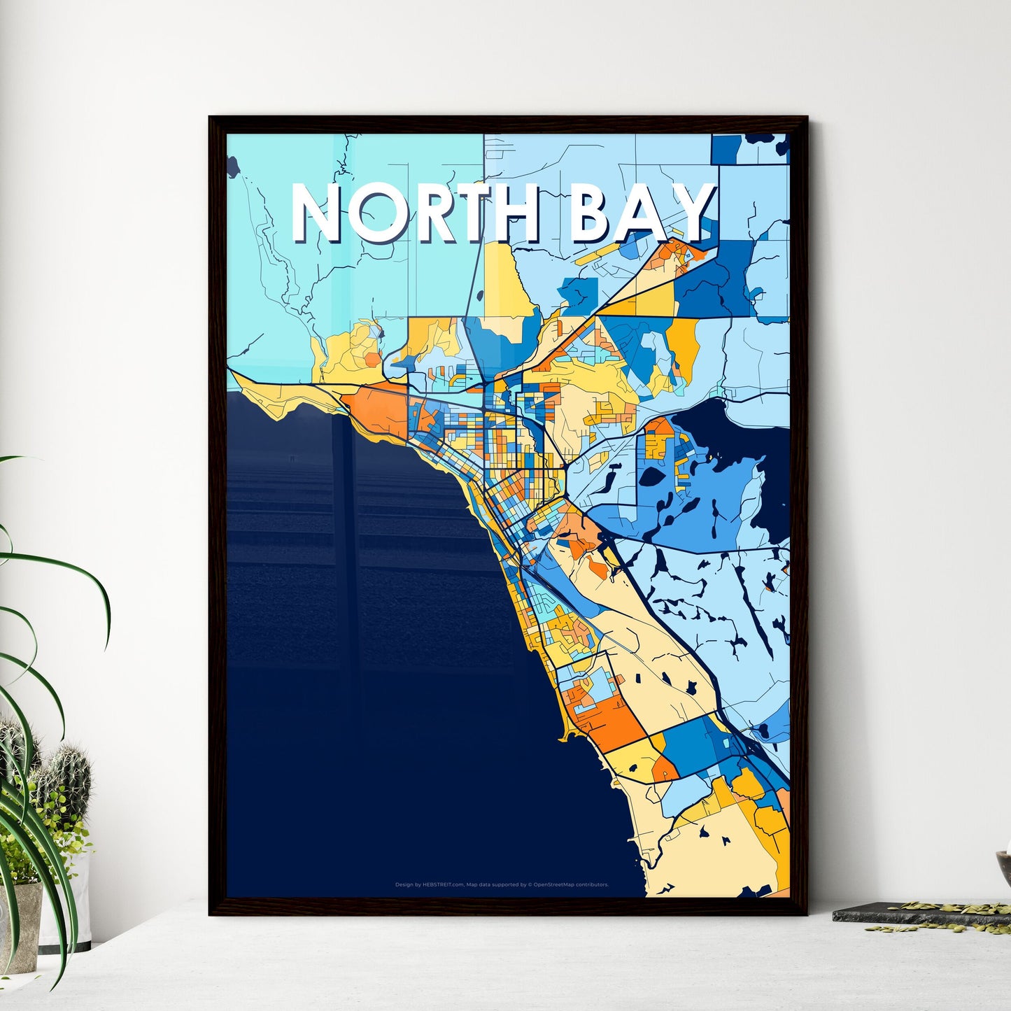 NORTH BAY CANADA Vibrant Colorful Art Map Poster Blue Orange