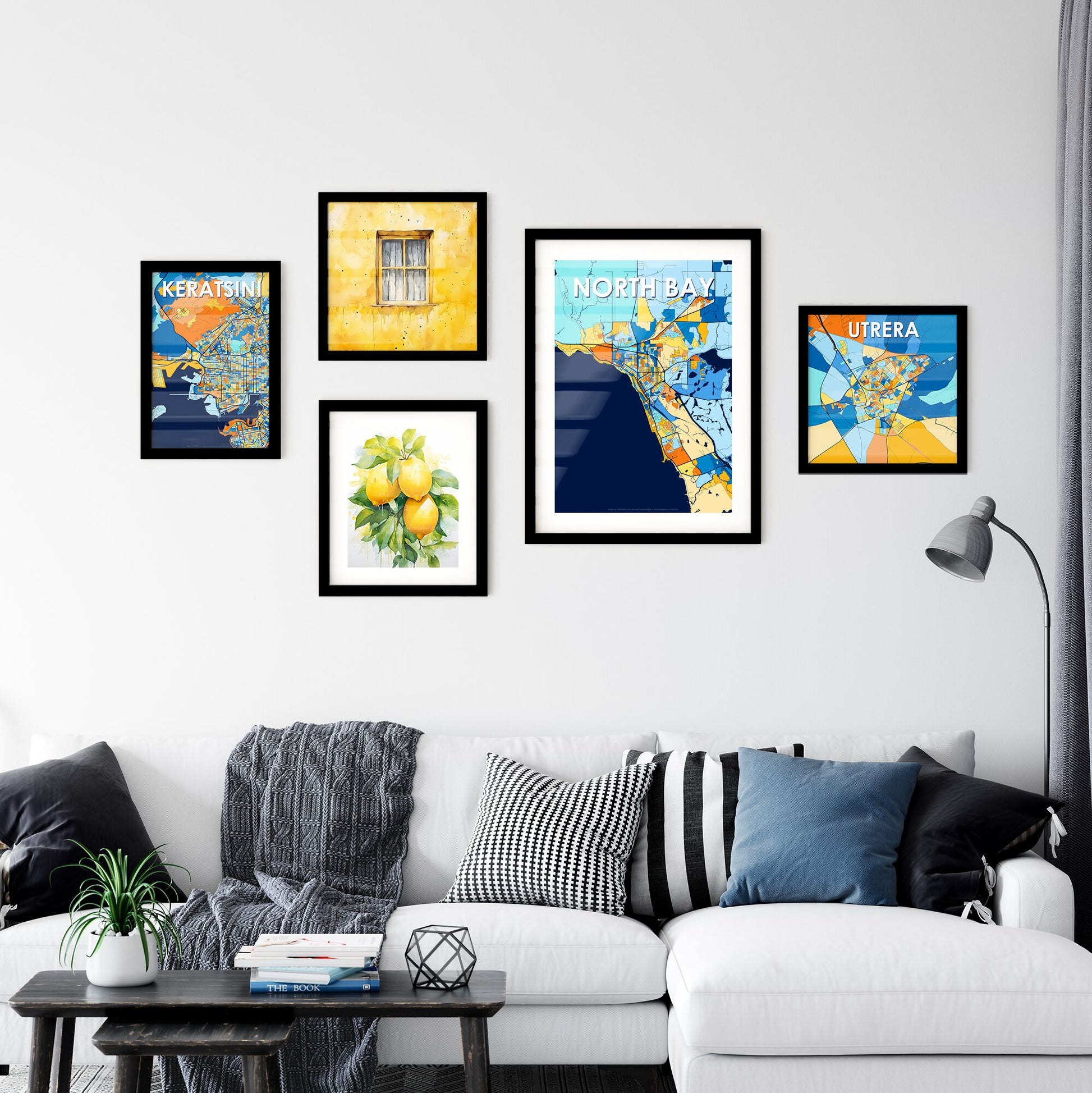 NORTH BAY CANADA Vibrant Colorful Art Map Poster Blue Orange