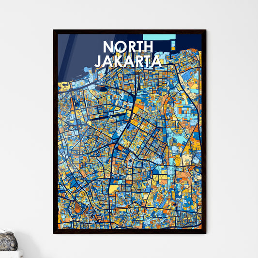 NORTH JAKARTA INDONESIA Vibrant Colorful Art Map Poster Blue Orange