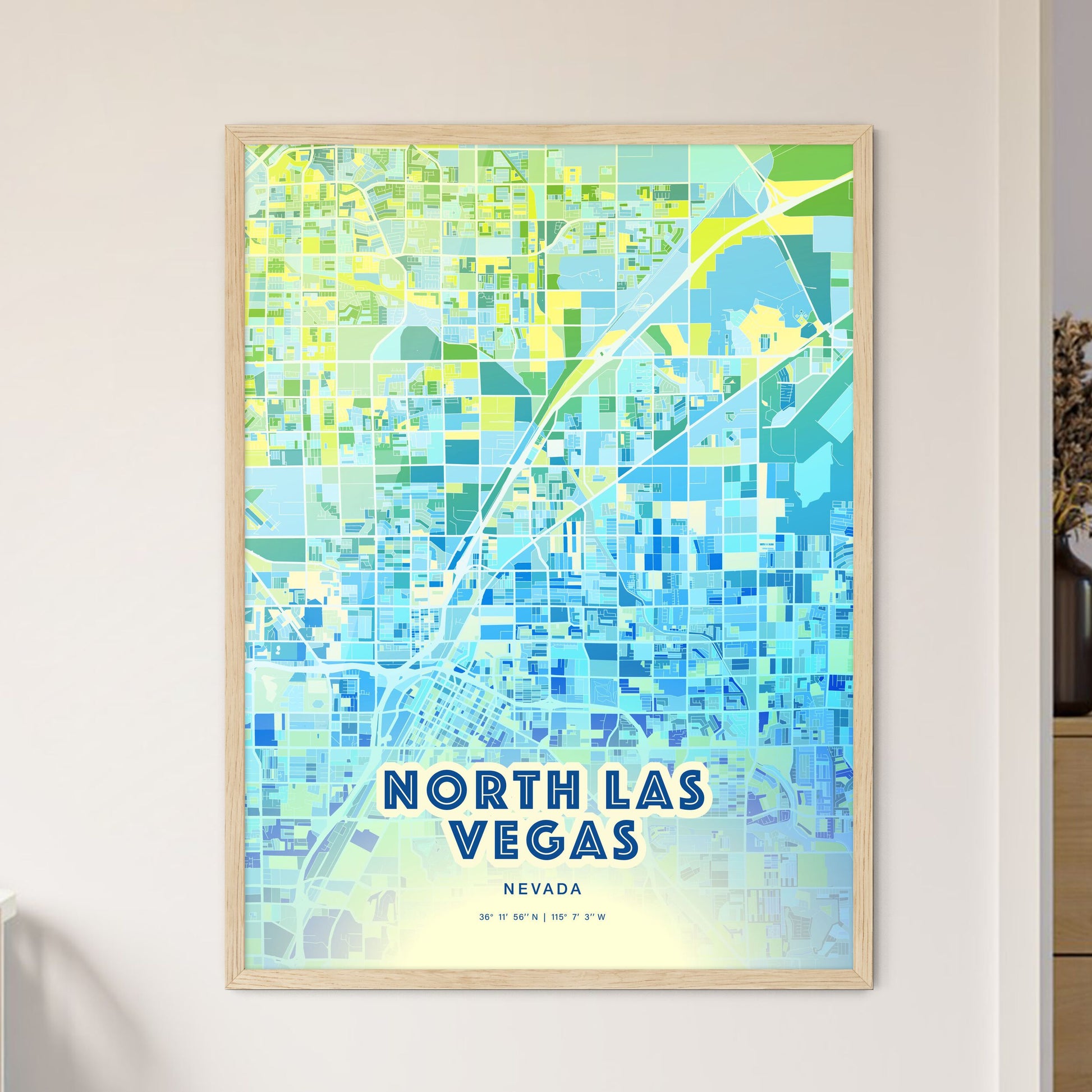 Colorful North Las Vegas Nevada Fine Art Map Cool Blue