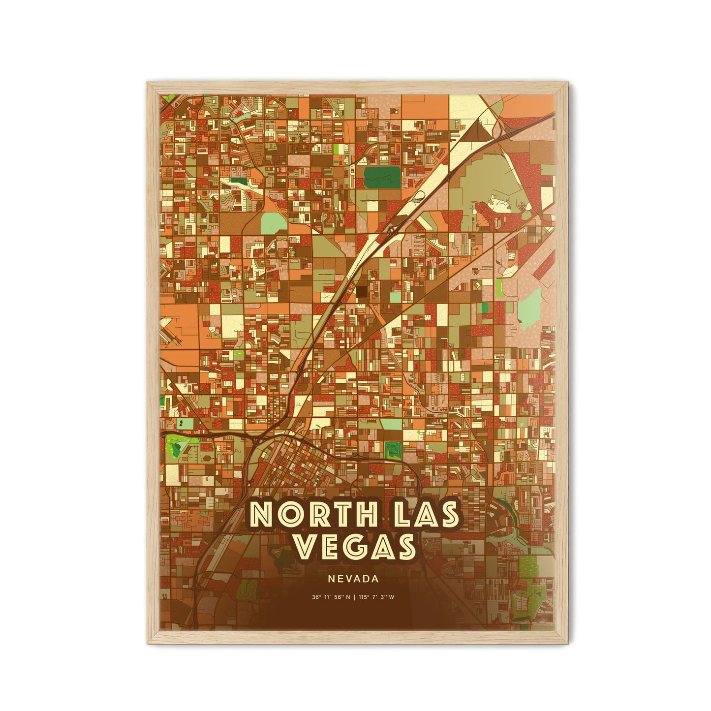 Colorful North Las Vegas Nevada Fine Art Map Farmhouse