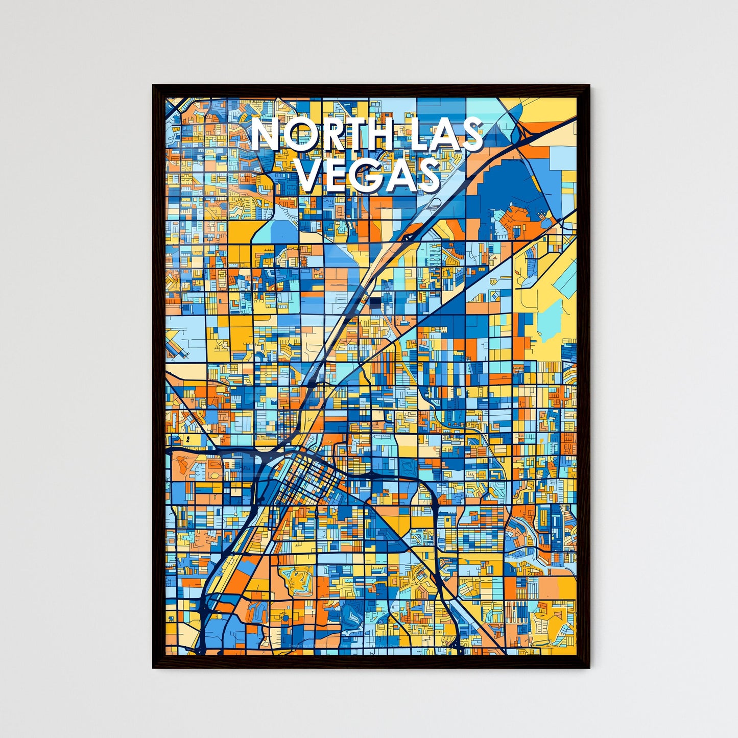 NORTH LAS VEGAS NEVADA Vibrant Colorful Art Map Poster Blue Orange