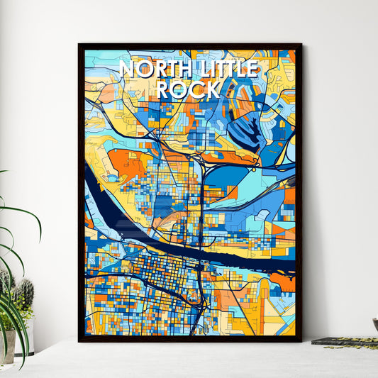 NORTH LITTLE ROCK ARKANSAS Vibrant Colorful Art Map Poster Blue Orange