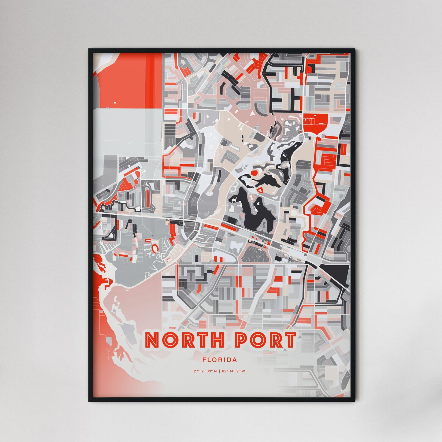 Colorful North Port Florida Fine Art Map Modern Expressive