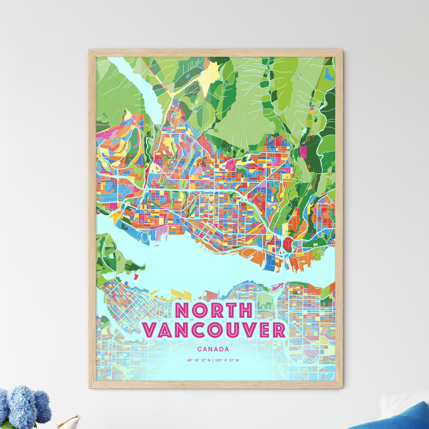 Colorful North Vancouver Canada Fine Art Map Crazy Colors