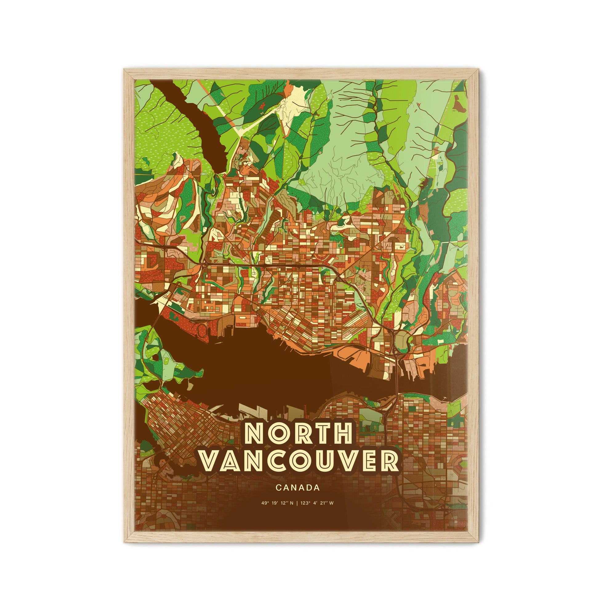Colorful North Vancouver Canada Fine Art Map Farmhouse