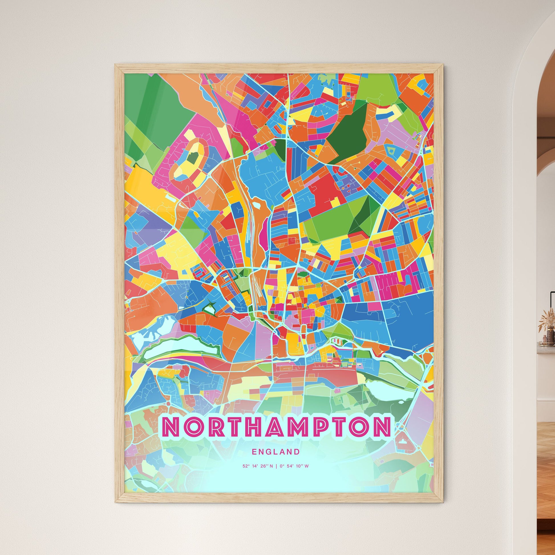 Colorful Northampton England Fine Art Map Crazy Colors