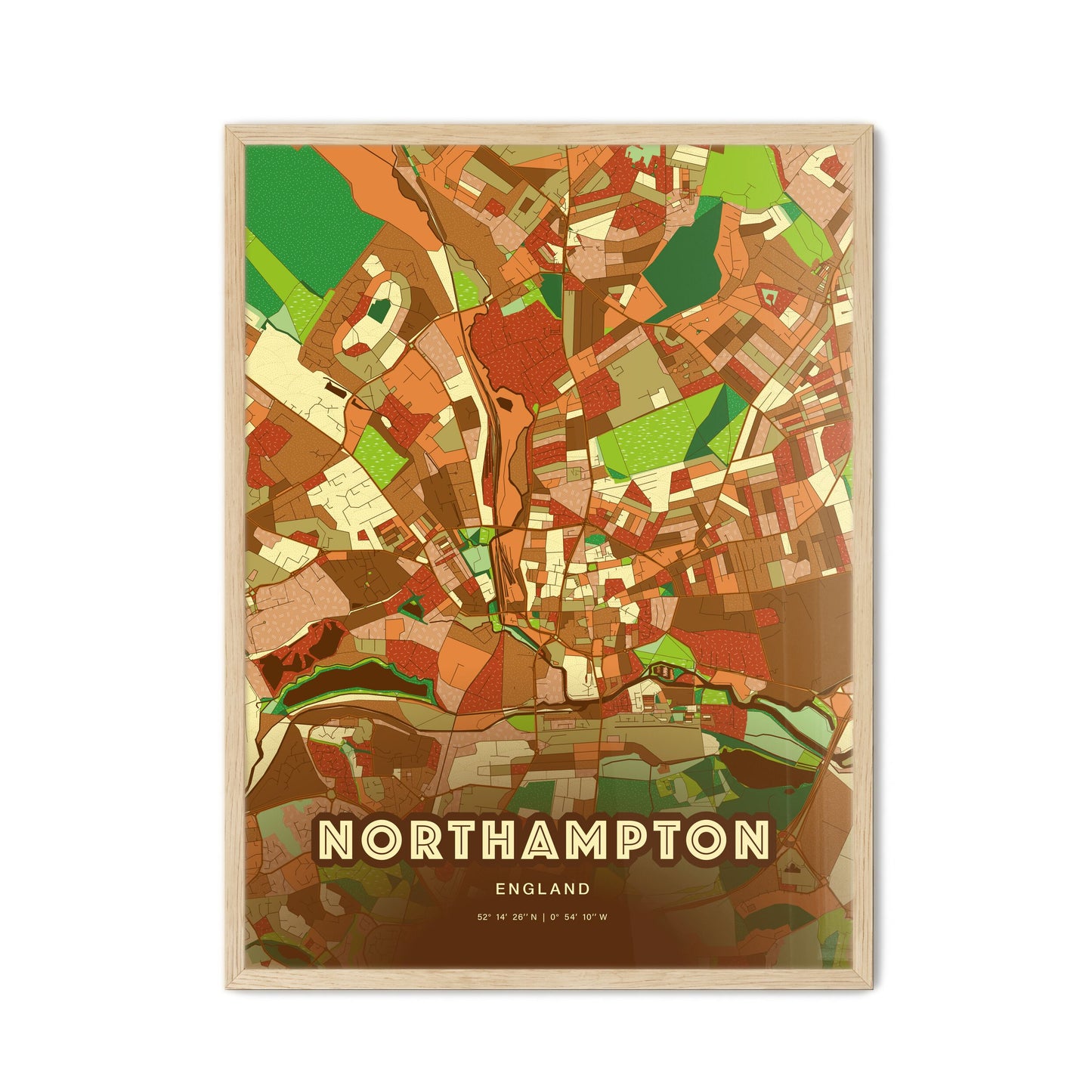 Colorful Northampton England Fine Art Map Farmhouse