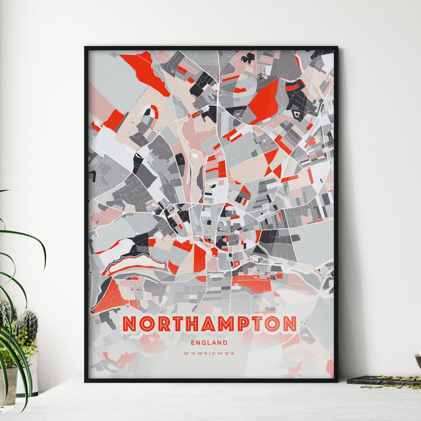 Colorful Northampton England Fine Art Map Modern Expressive